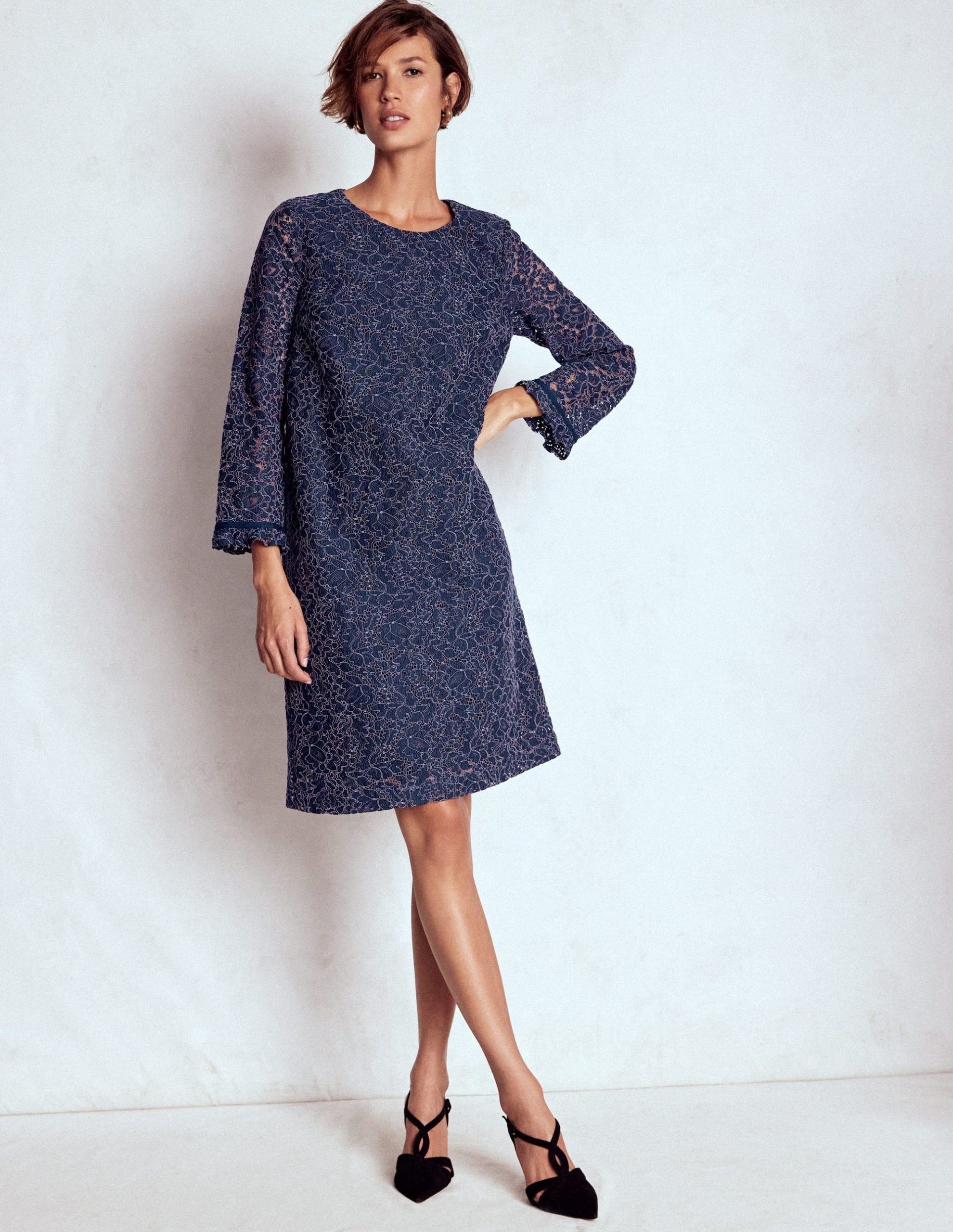 Lace Occasion Mini Dress-Navy