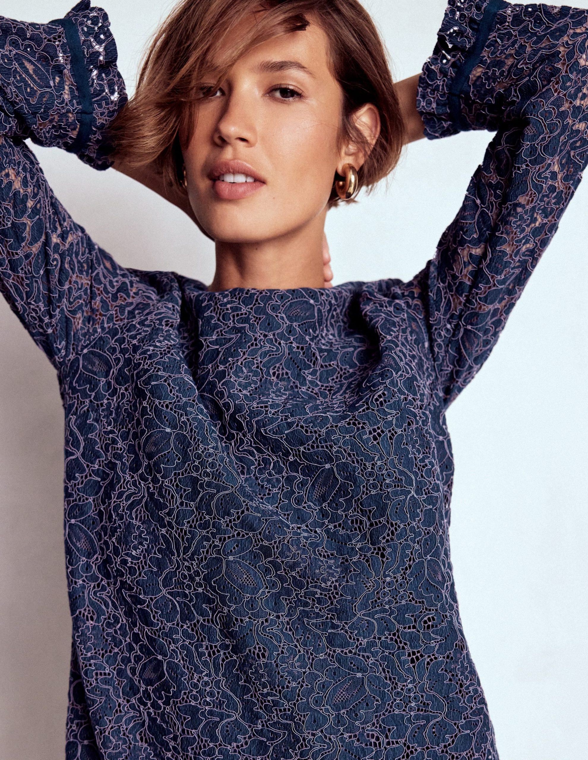 Lace Occasion Mini Dress-Navy - Image 2