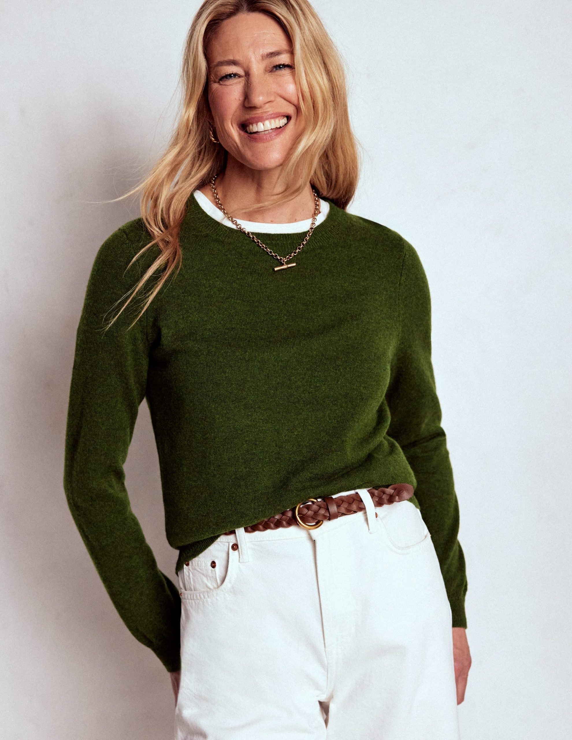 Eva Cashmere Crew Neck Sweater-Leaf Green Melange - Image 4
