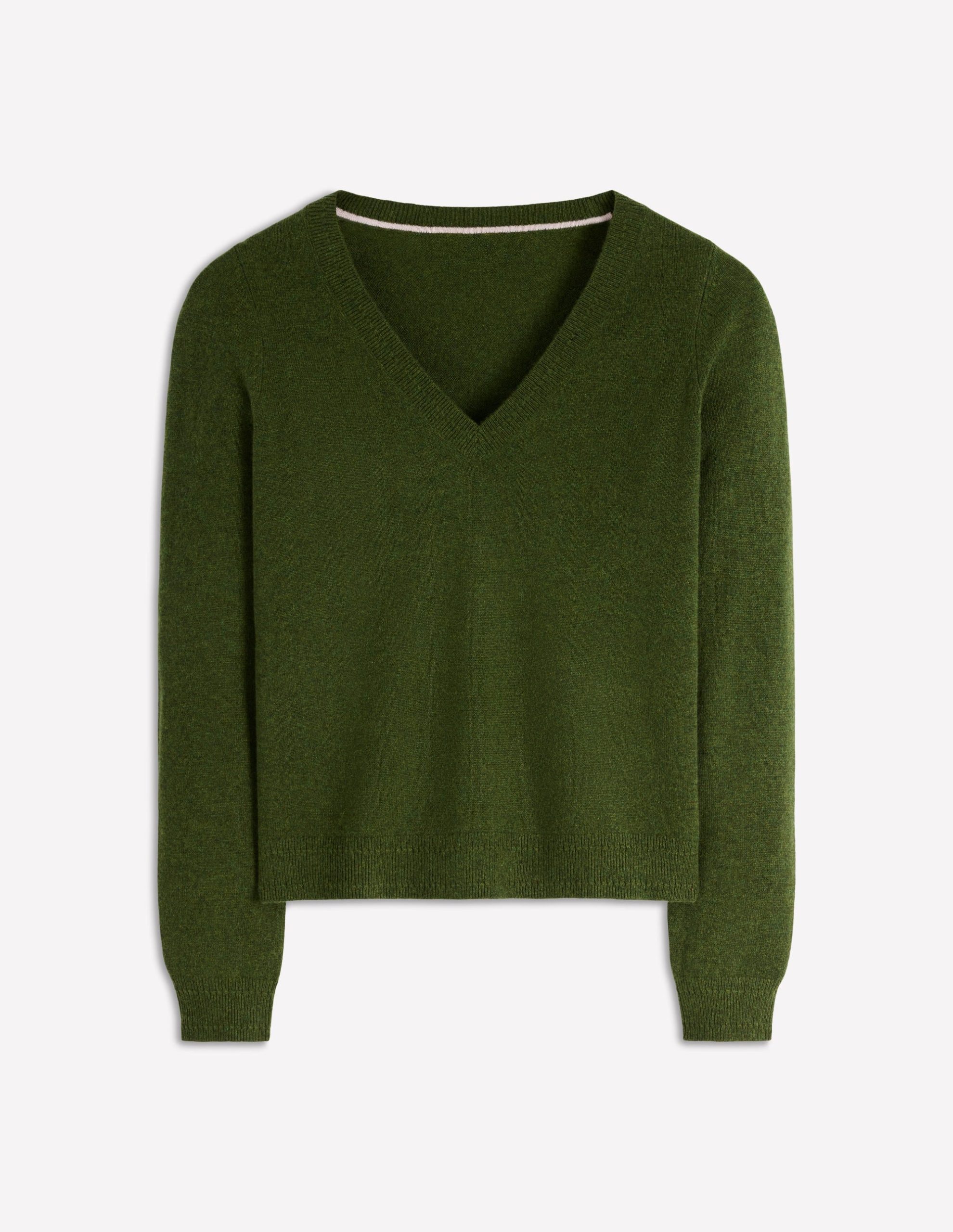 Eva Cashmere V-Neck Sweater-Leaf Green Melange - Image 4