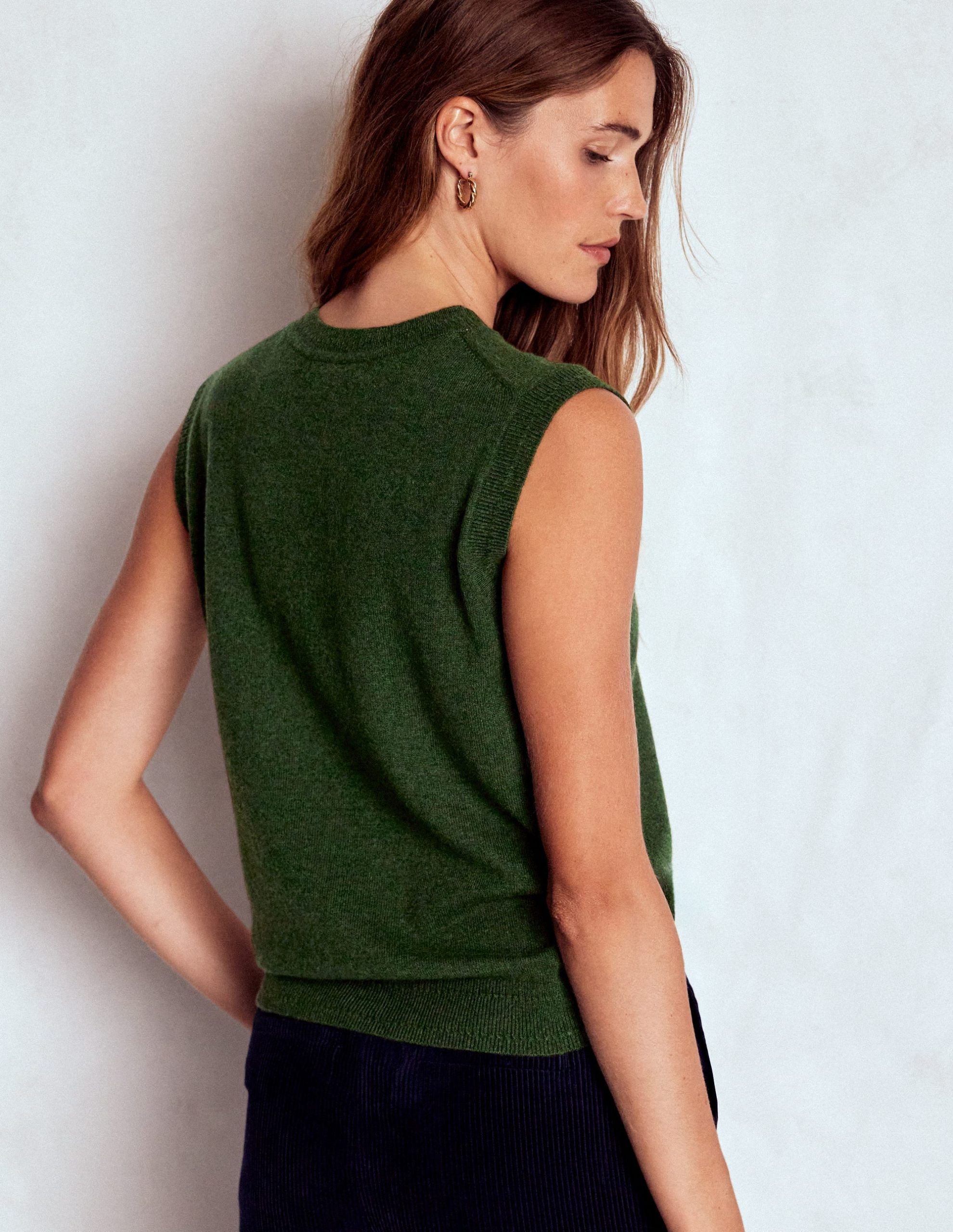 Eva Cashmere Vest-Leaf Green Melange - Image 3