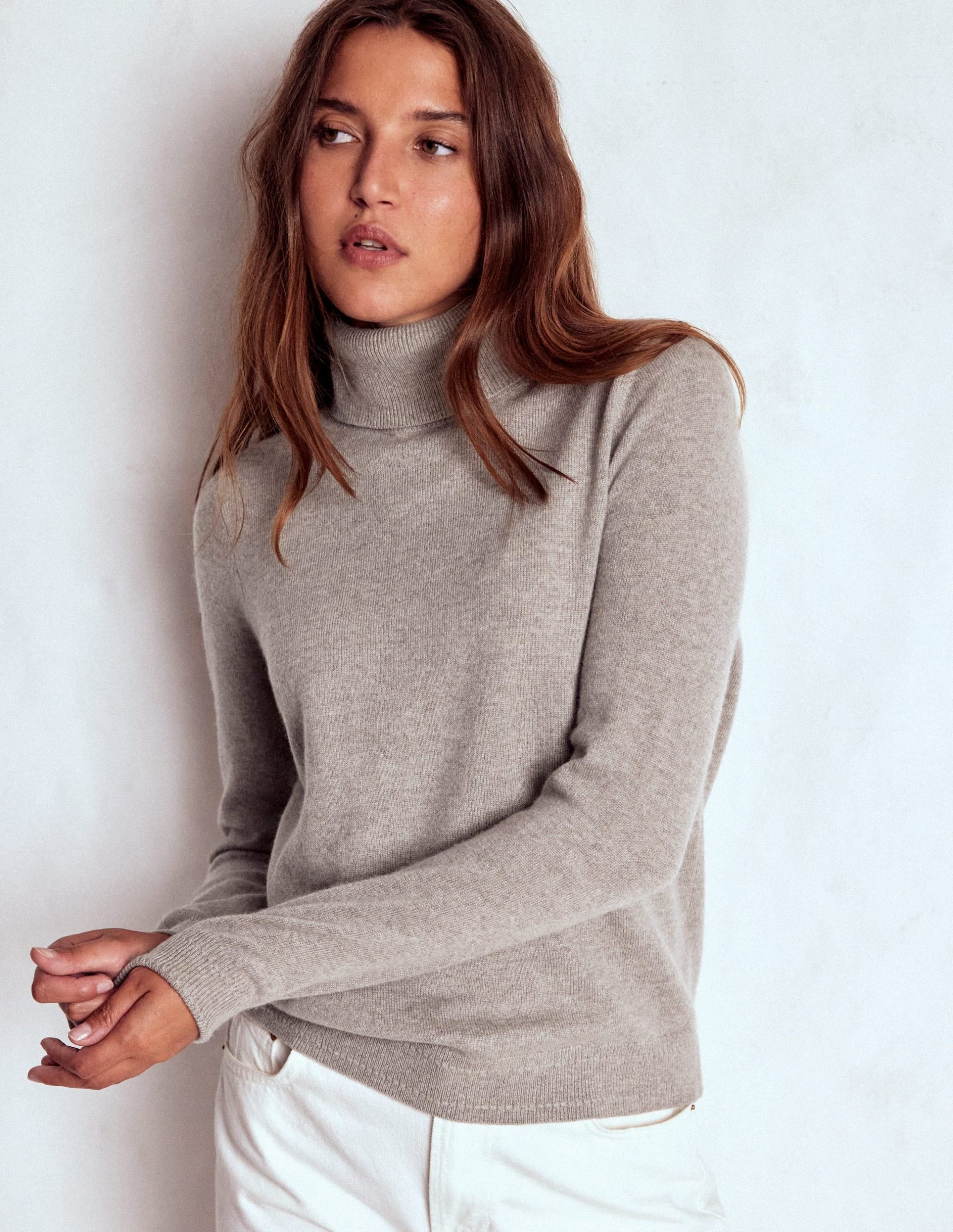 Eva Cashmere Roll Neck Sweater-Mink Melange - Image 4