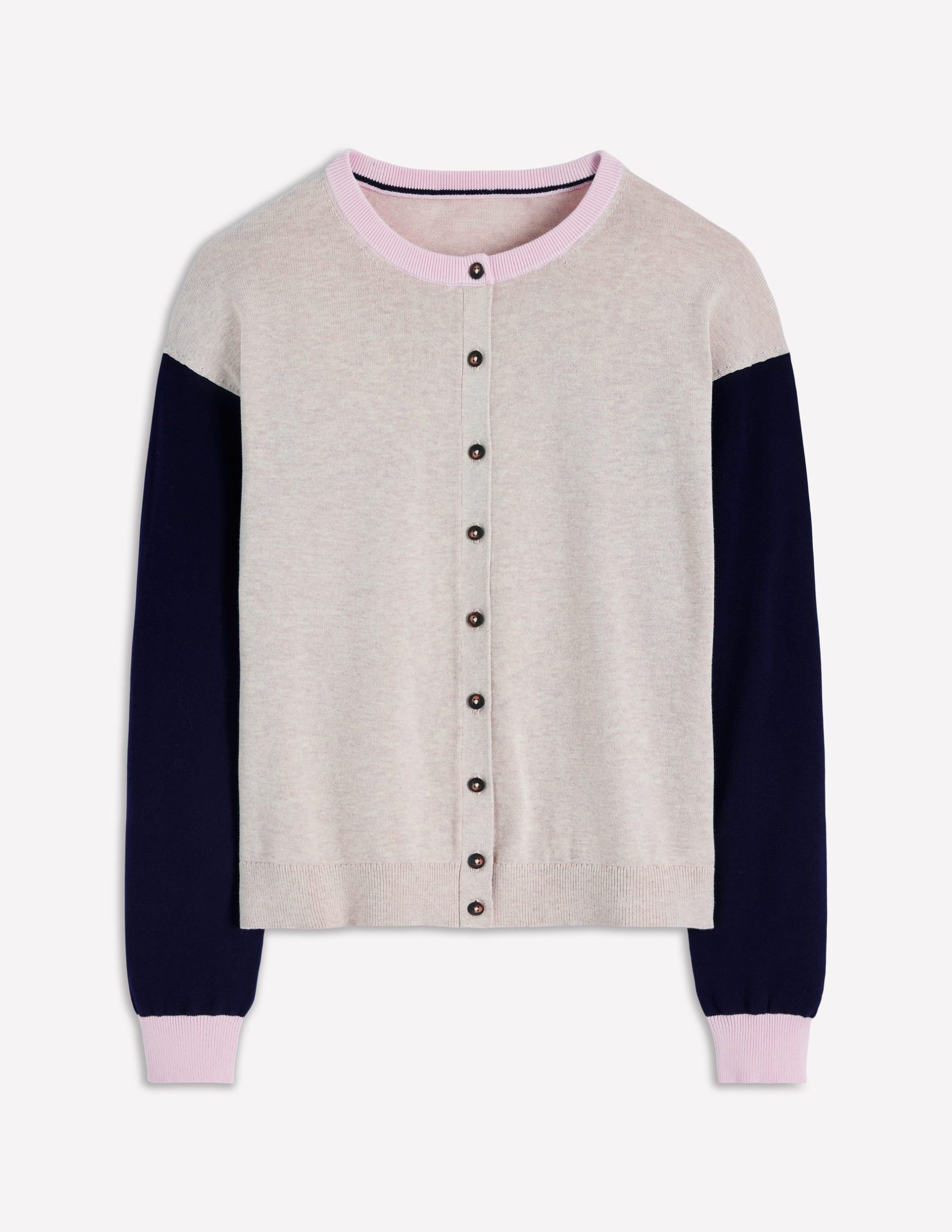 Lara Relaxed Cotton Cardigan-Oatmeal Melange. Navy - Image 5