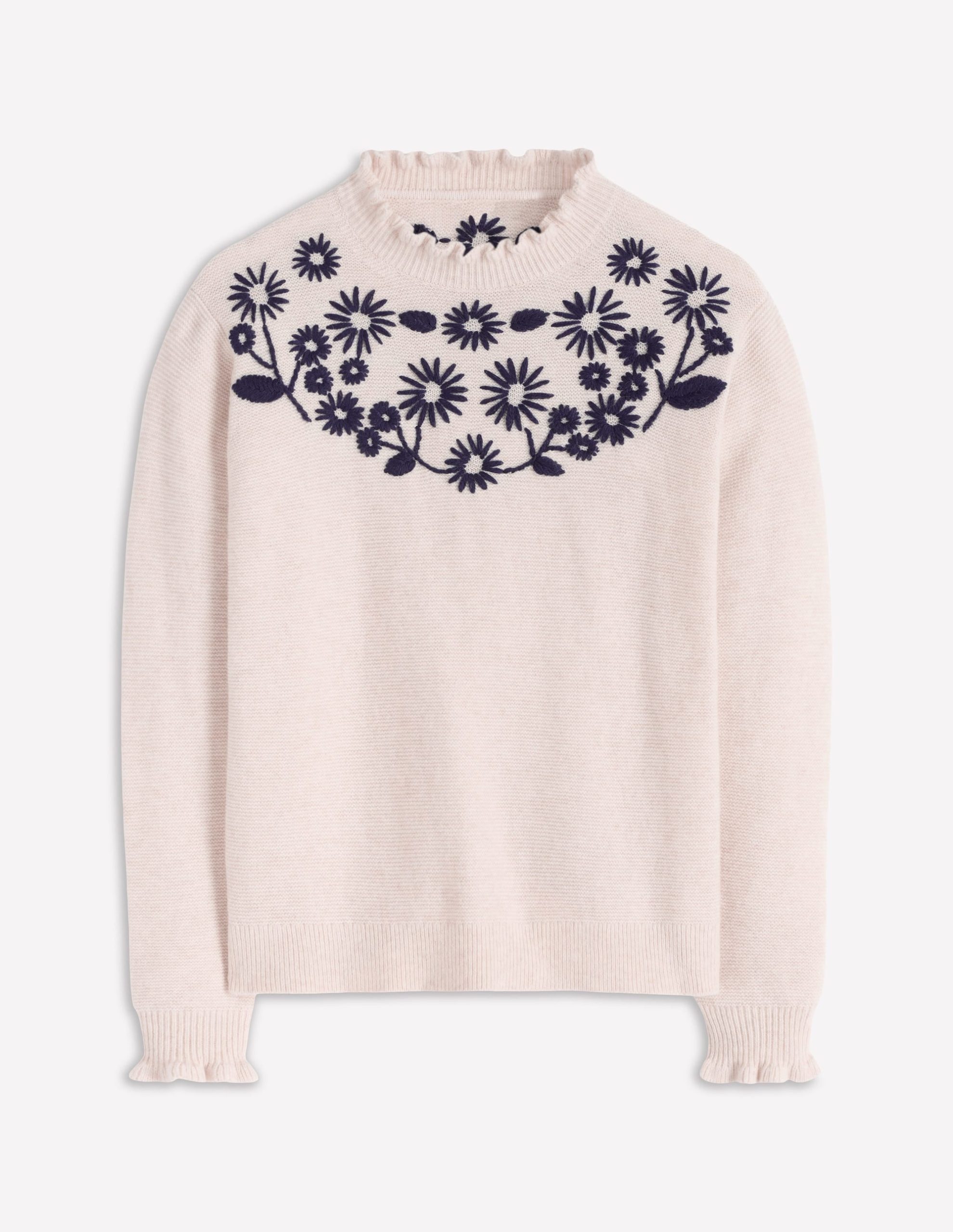 Embroidered Frill Sweater-Warm Ivory - Image 6
