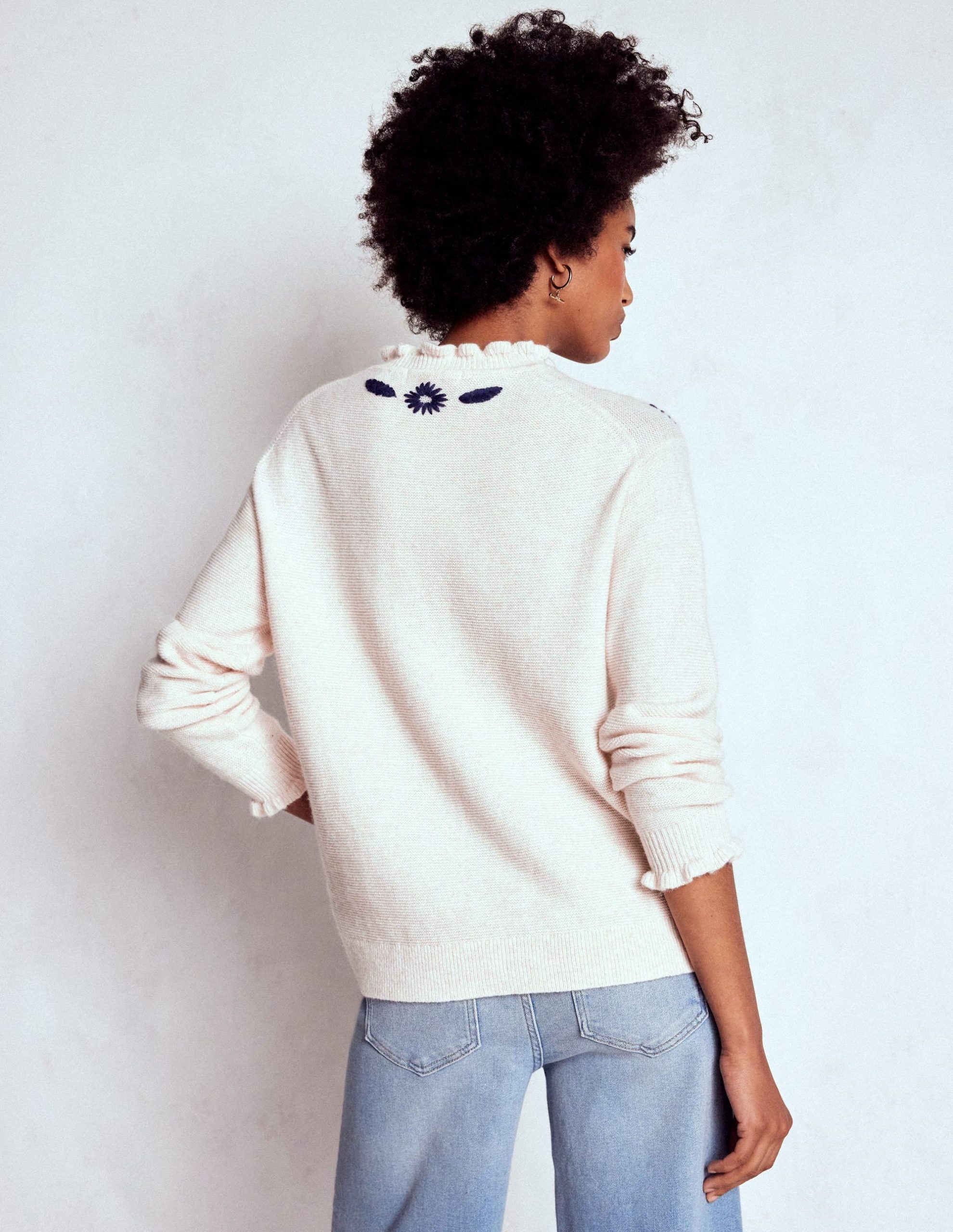 Embroidered Frill Sweater-Warm Ivory - Image 2