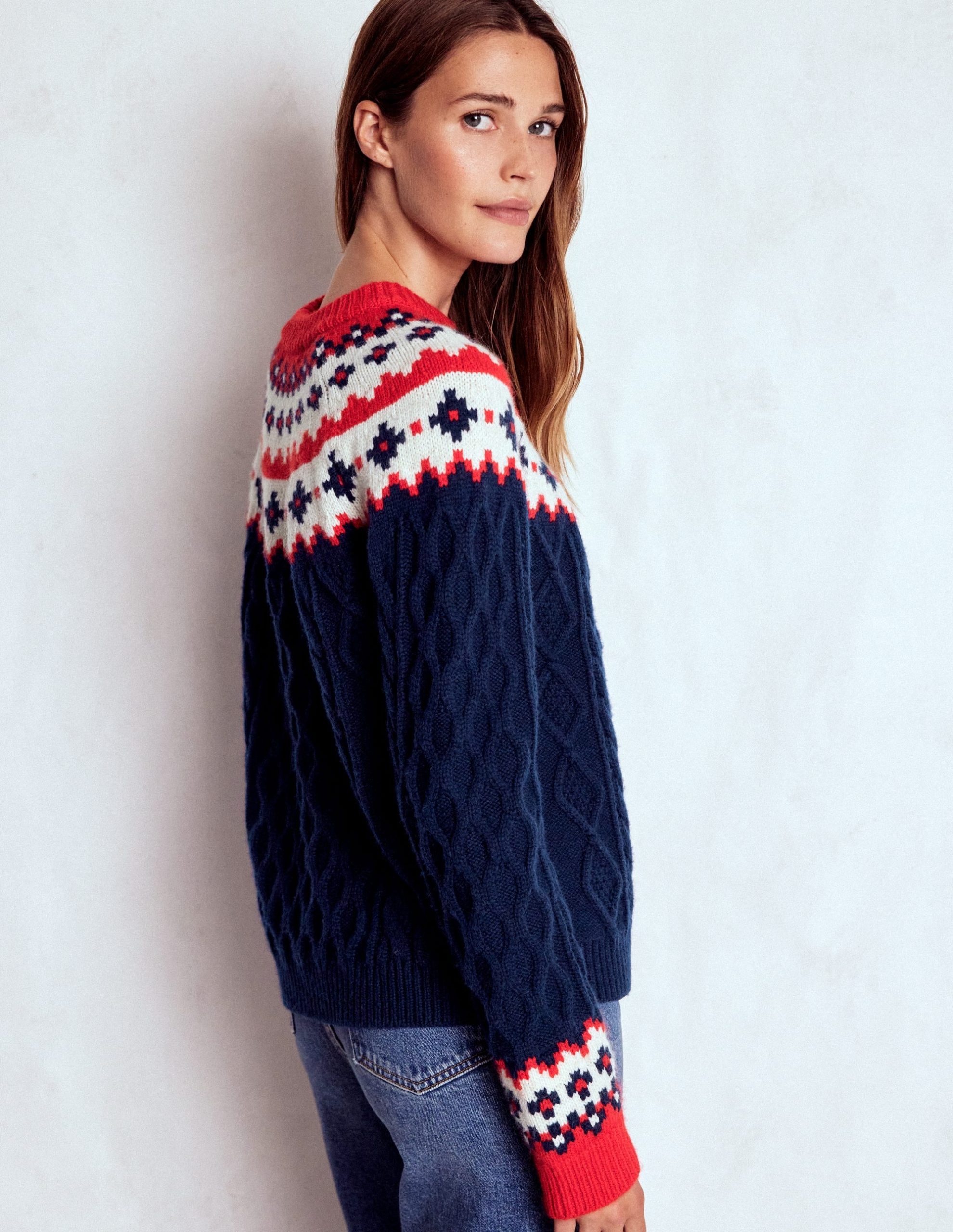 Eleanor Fair Isle Sweater-Navy Cable - Image 4