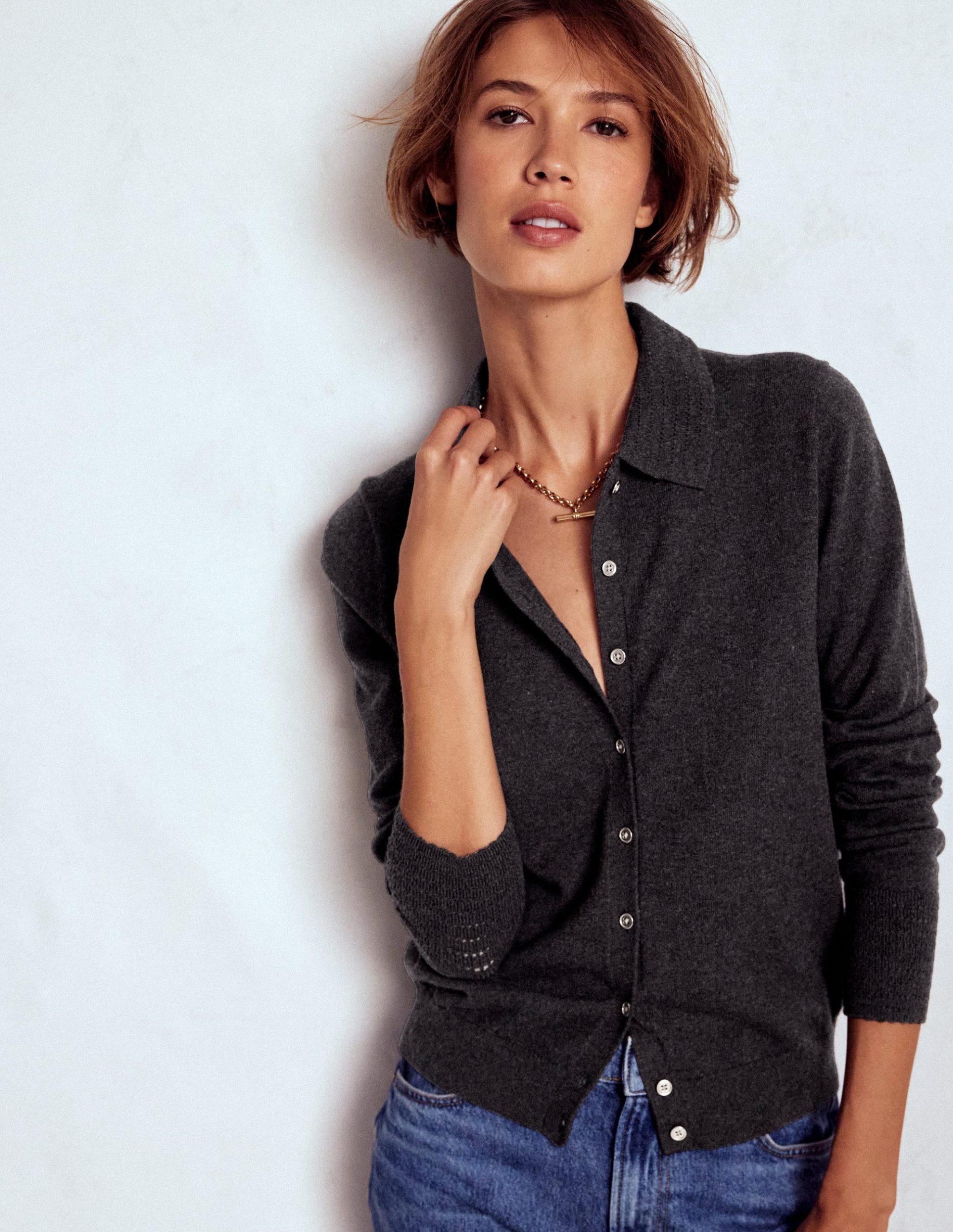 Briony Stitch Cardigan-Charcoal Melange - Image 2