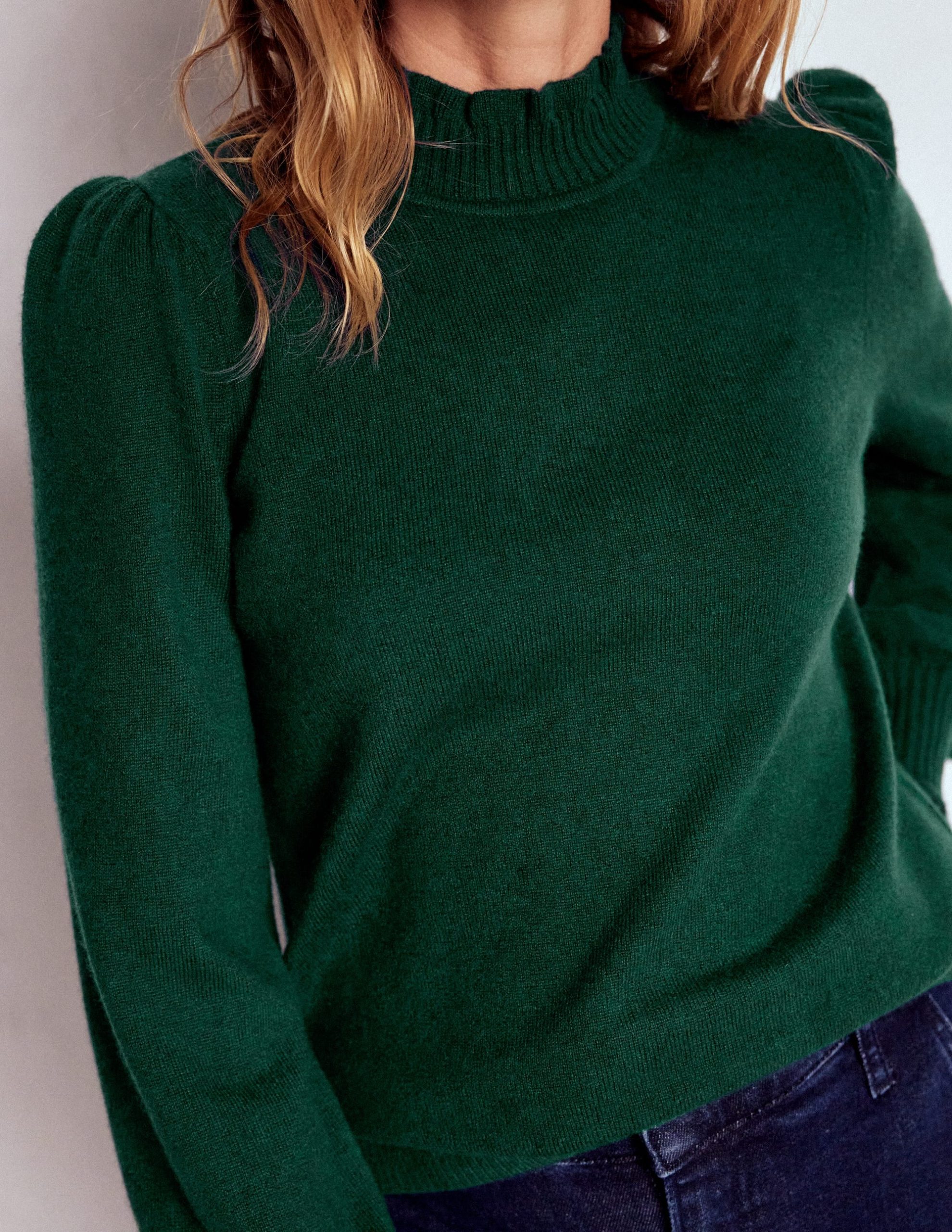 Frill Trim Cashmere Sweater-Mallard Blue - Image 2