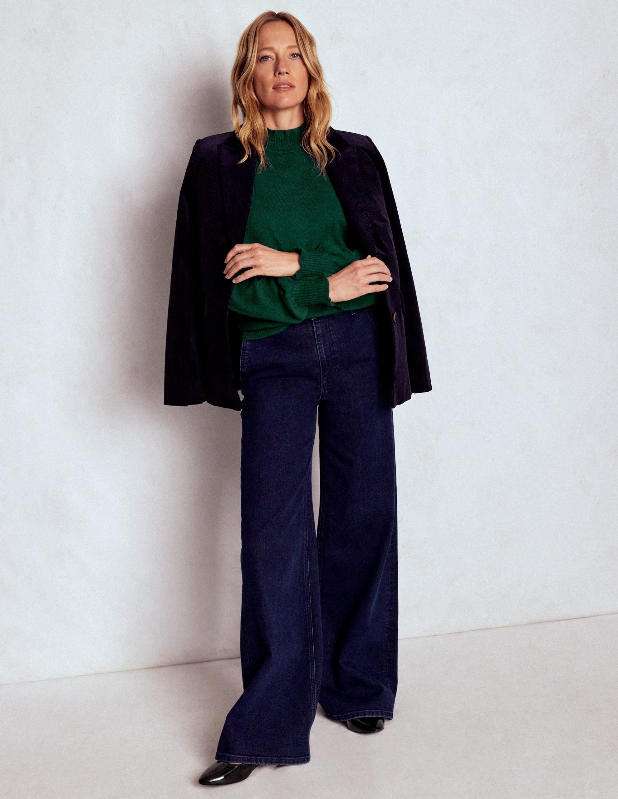 Frill Trim Cashmere Sweater-Mallard Blue - Image 4