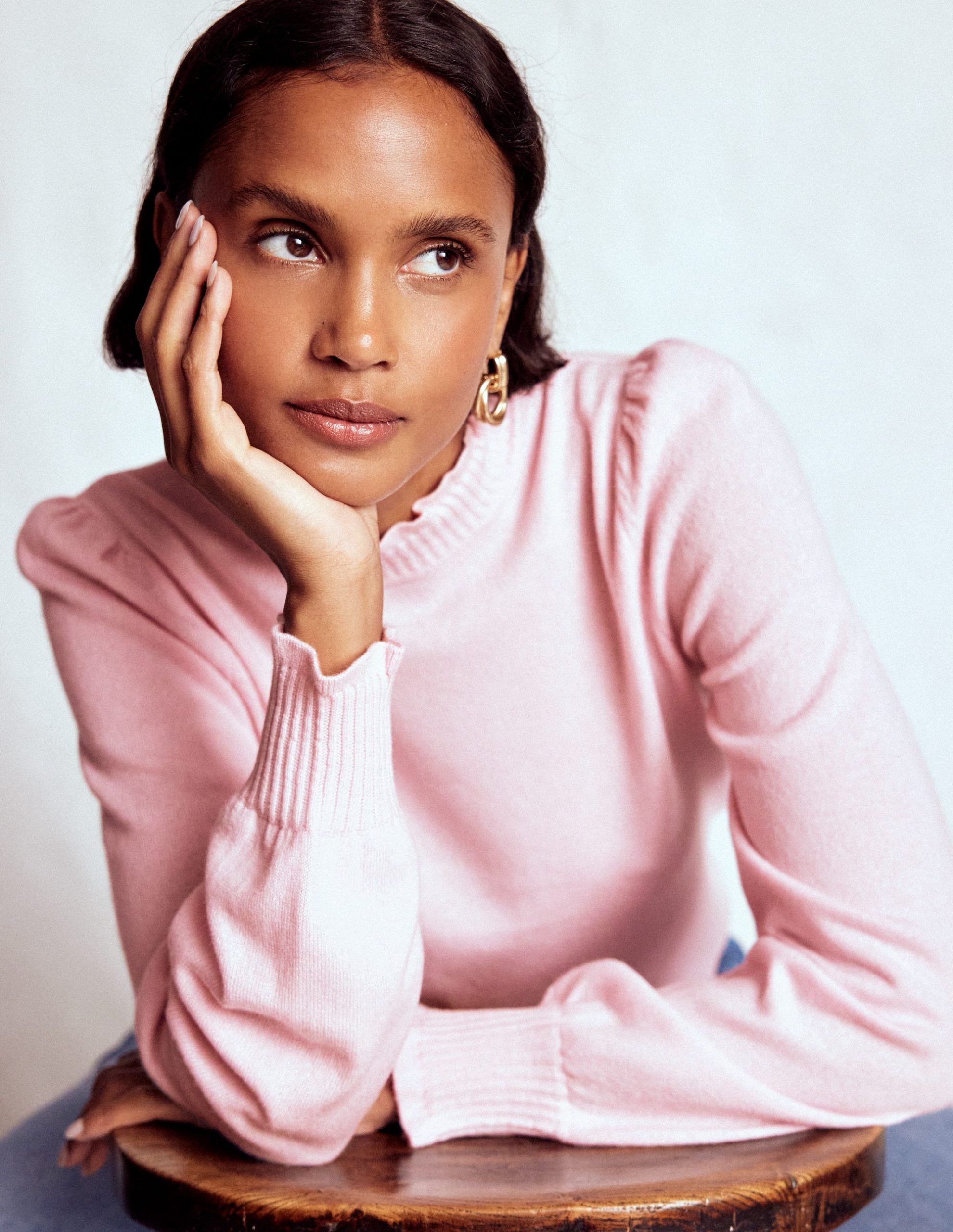 Frill Trim Cashmere Sweater-Chalk Pink