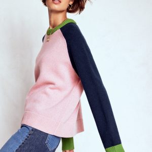 Marion Merino Sweater-French Pink. Navy Colour Block