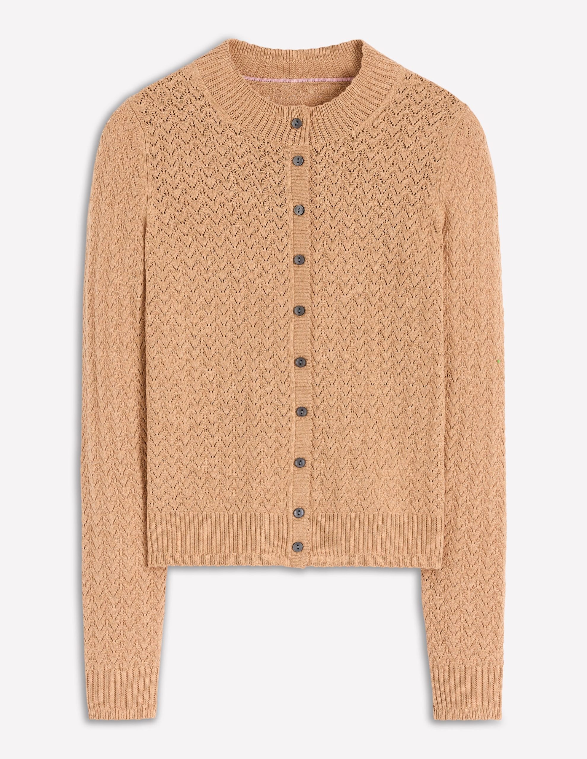 Diane Pointelle Cardigan-Camel Melange - Image 5
