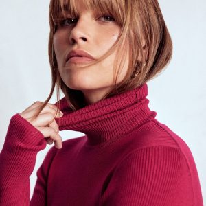 Emilia Roll Neck Sweater-Bright Cherry