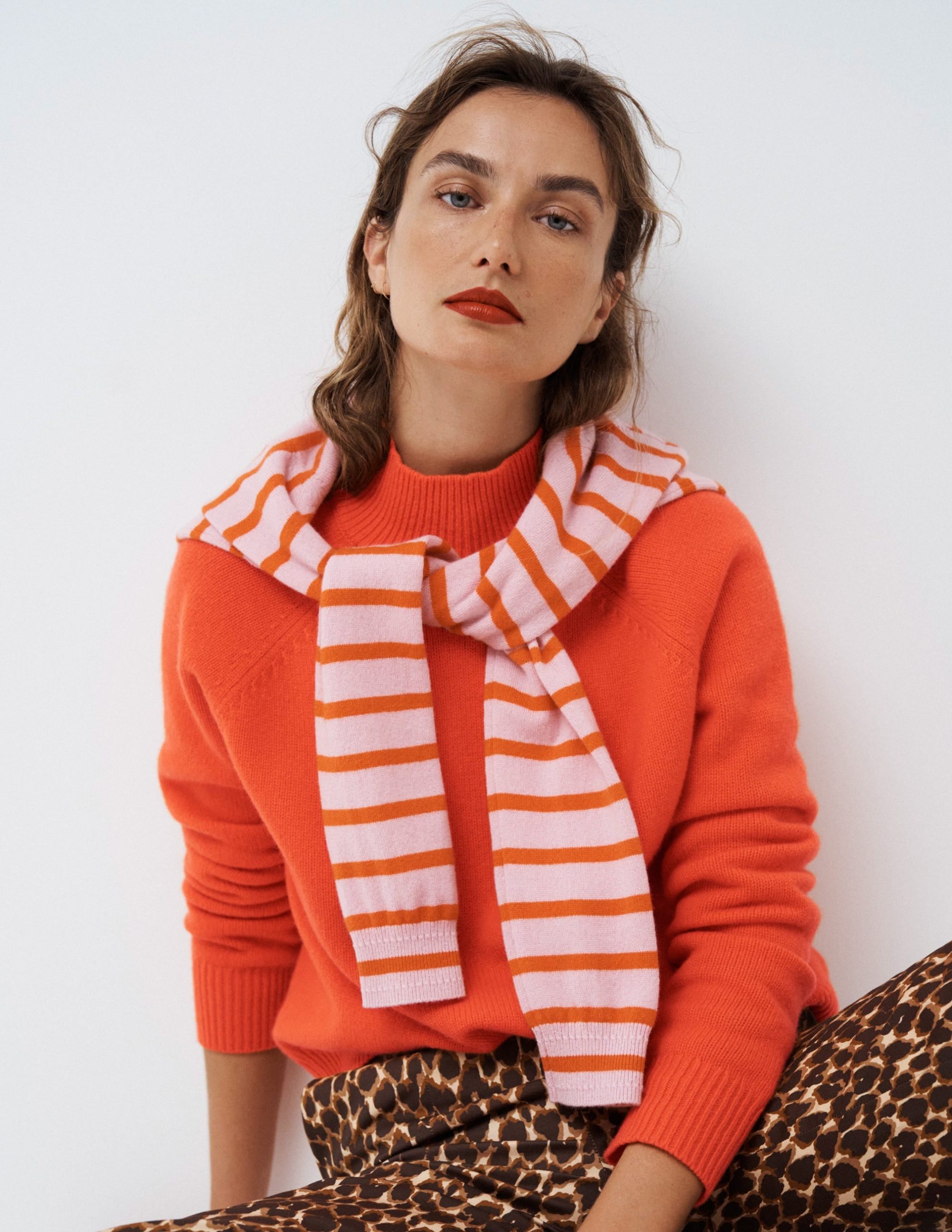 Marion Merino Rib Neck Sweater-Gladioli Orange