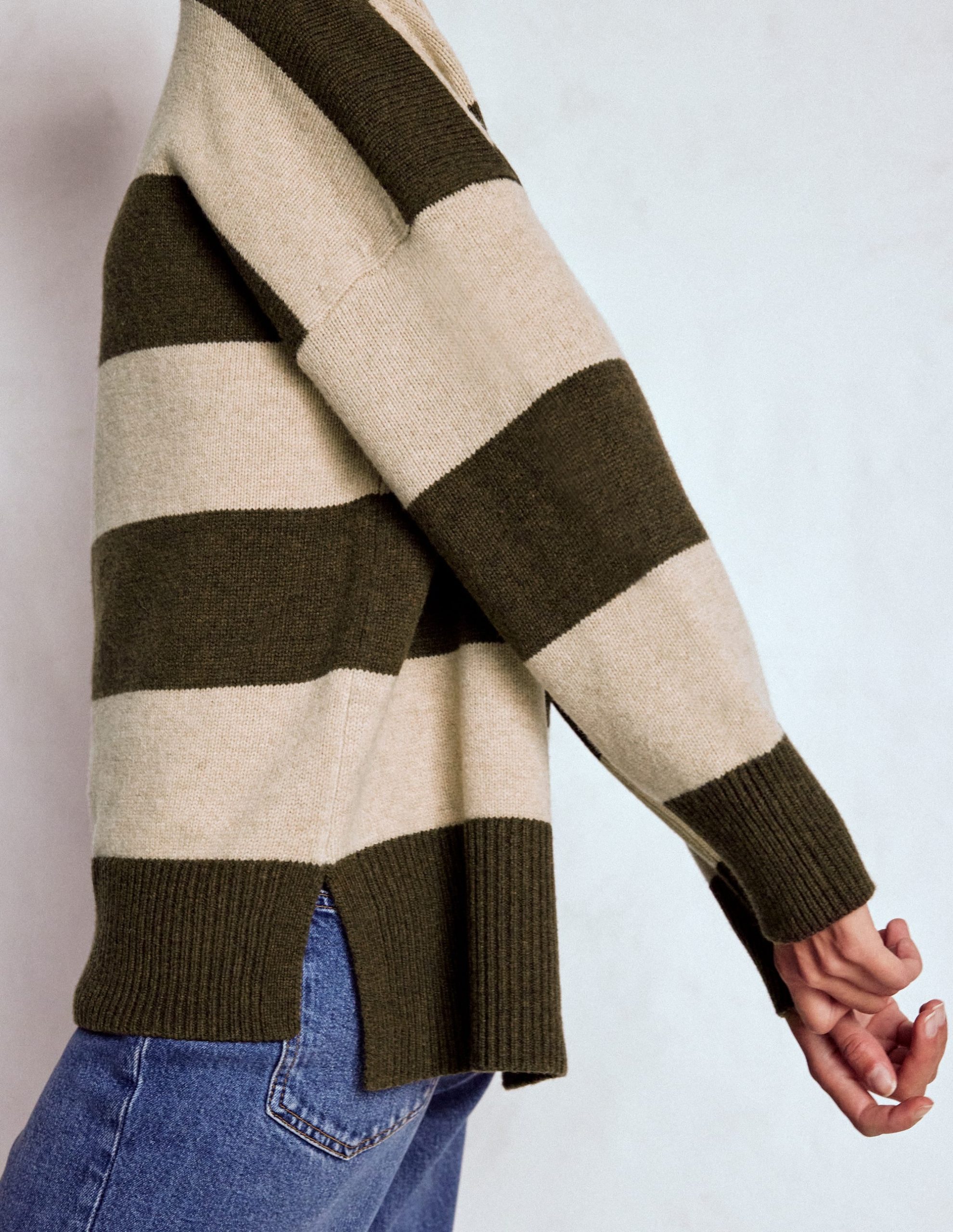 Polly Merino Roll Neck Sweater-Marsh. Linen Stripe - Image 2