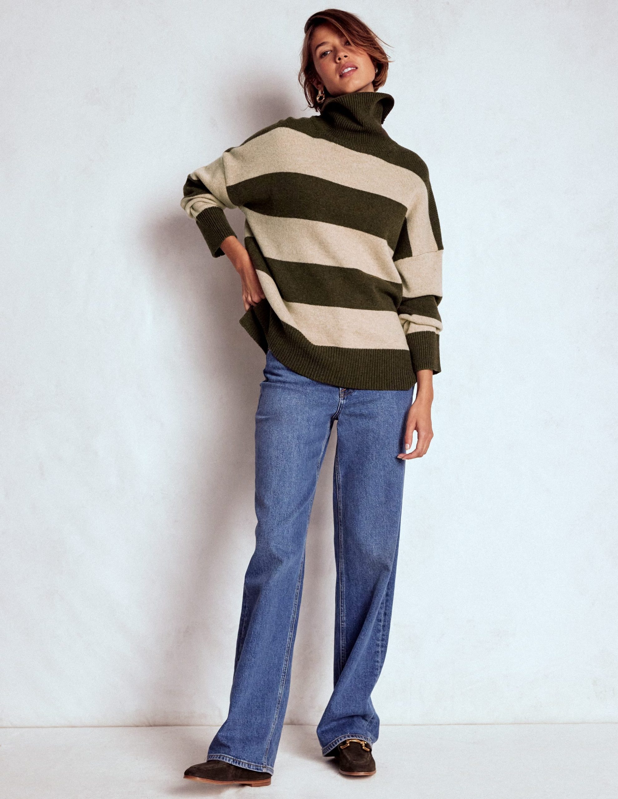 Polly Merino Roll Neck Sweater-Marsh. Linen Stripe - Image 5