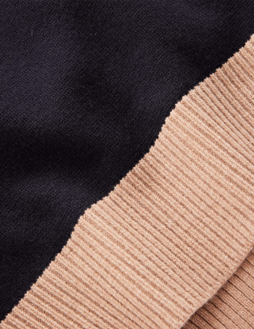 Polly Merino Roll Neck Sweater-Navy. Warm Taupe Colour Block - Image 7
