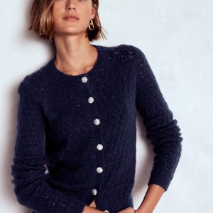 Jewel Button Cardigan-Navy