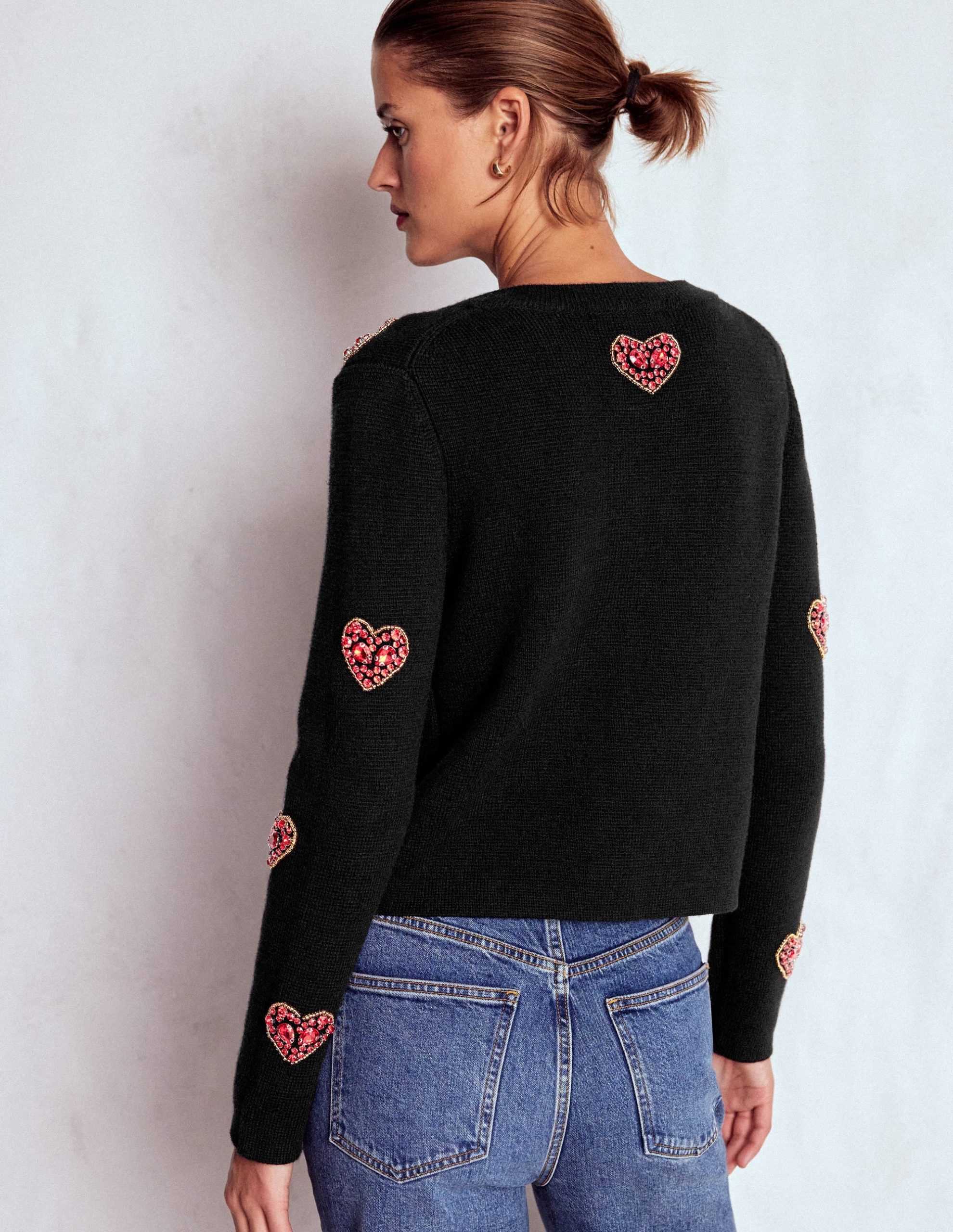 Jewelled Knitted Jacket-Black Hearts - Image 4