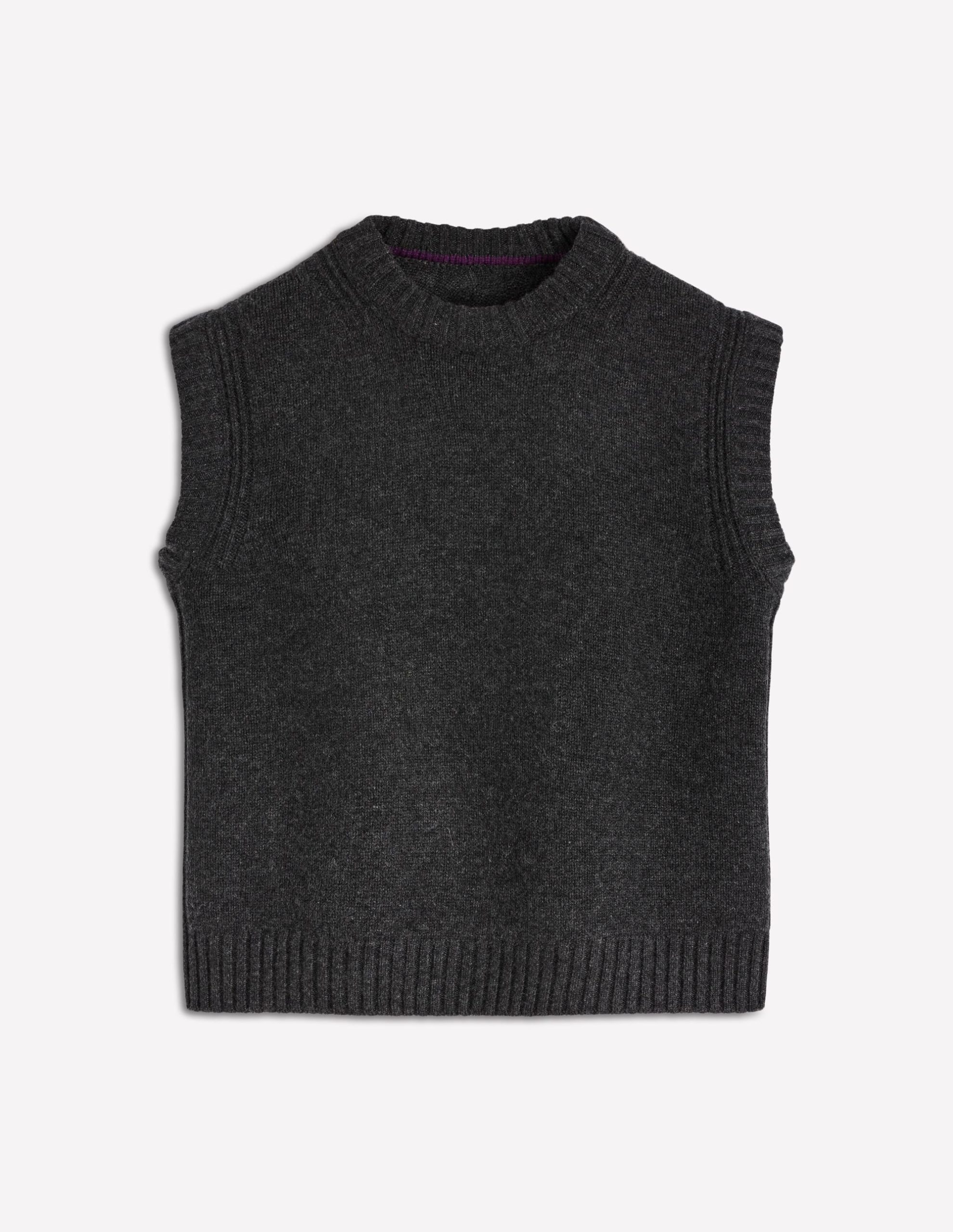 Cashmere Ribbed Trim Vest-Charcoal Melange - Image 6