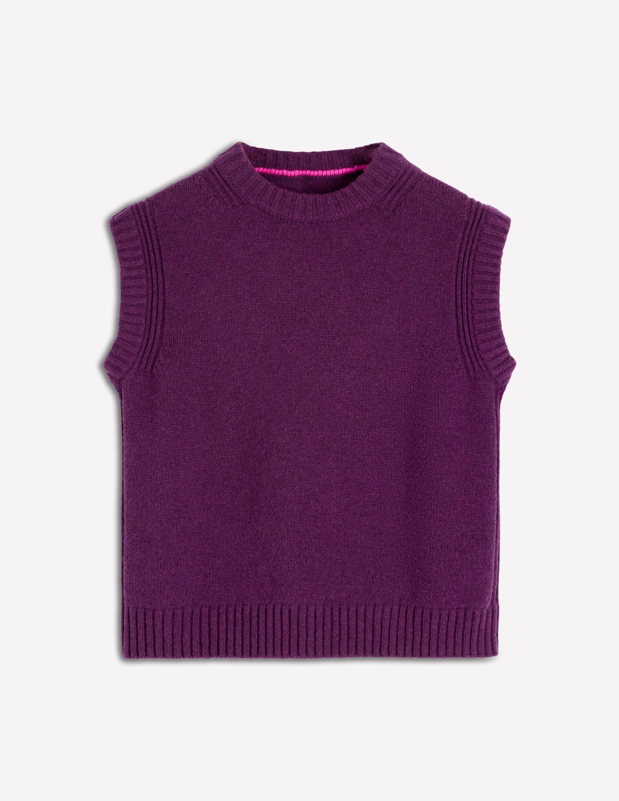 Cashmere Ribbed Trim Vest-Purple - Image 6