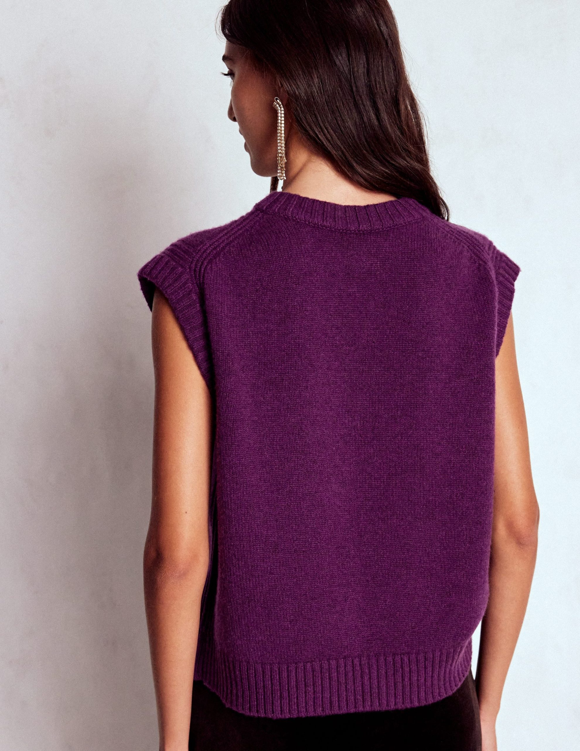 Cashmere Ribbed Trim Vest-Purple - Image 3