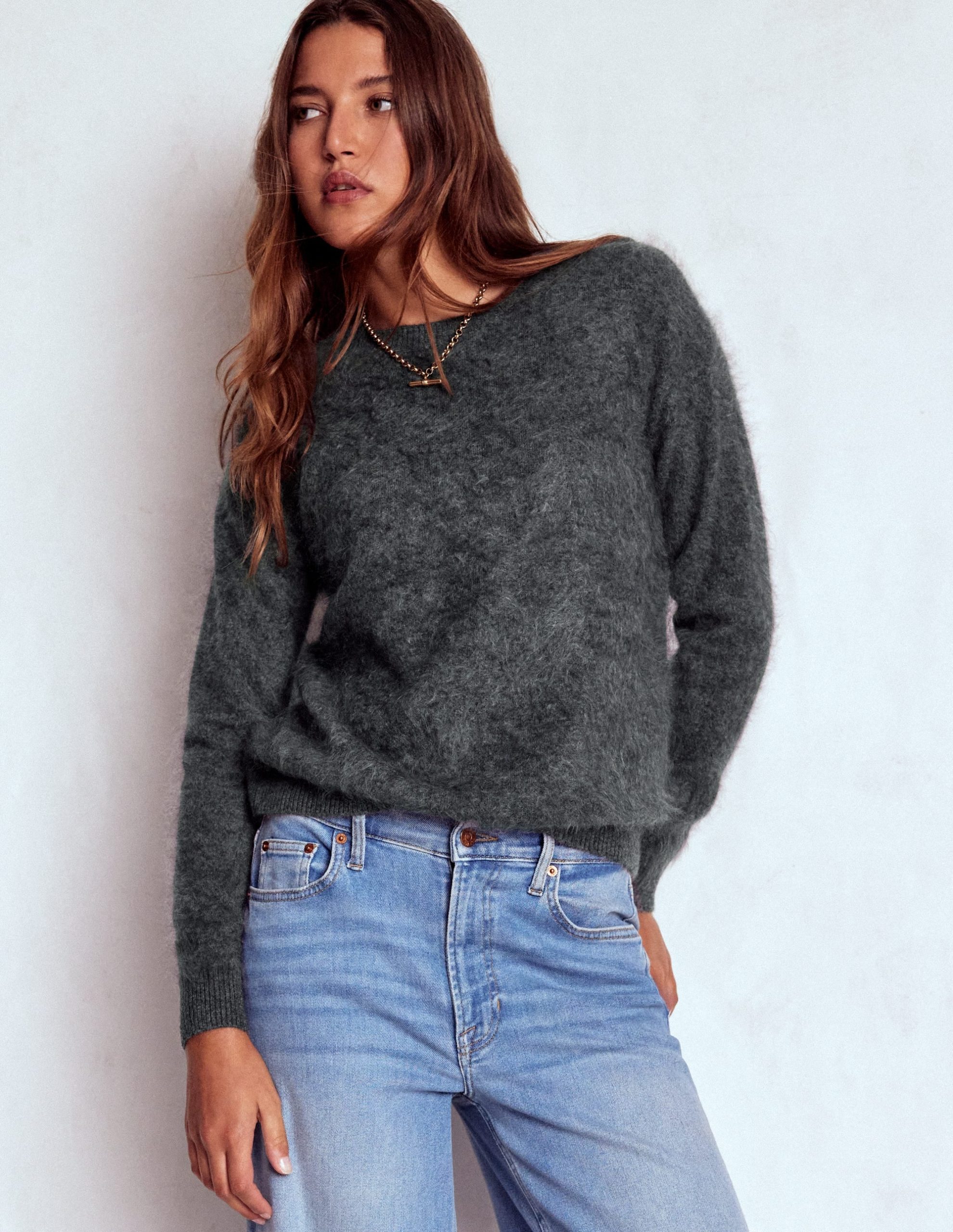 Brushed Cashmere Sweater-Slate Grey