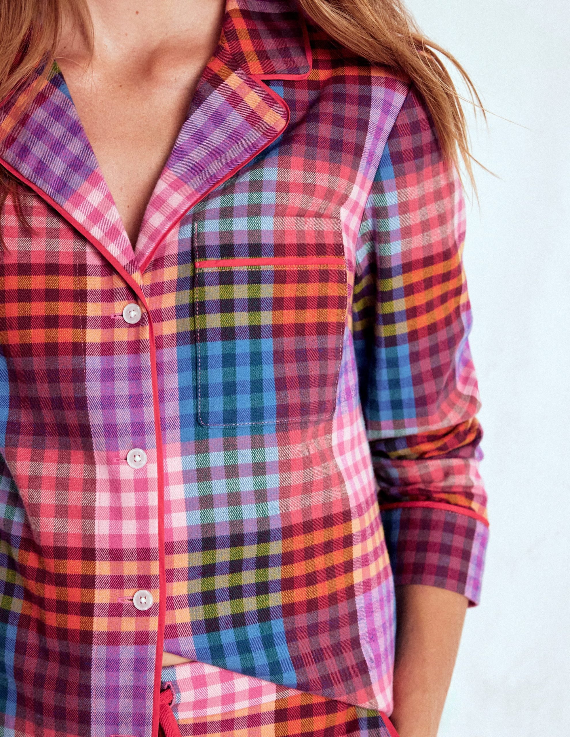 Brushed Cotton Pyjama Shirt-Rainbow Blanket Multigingham - Image 2
