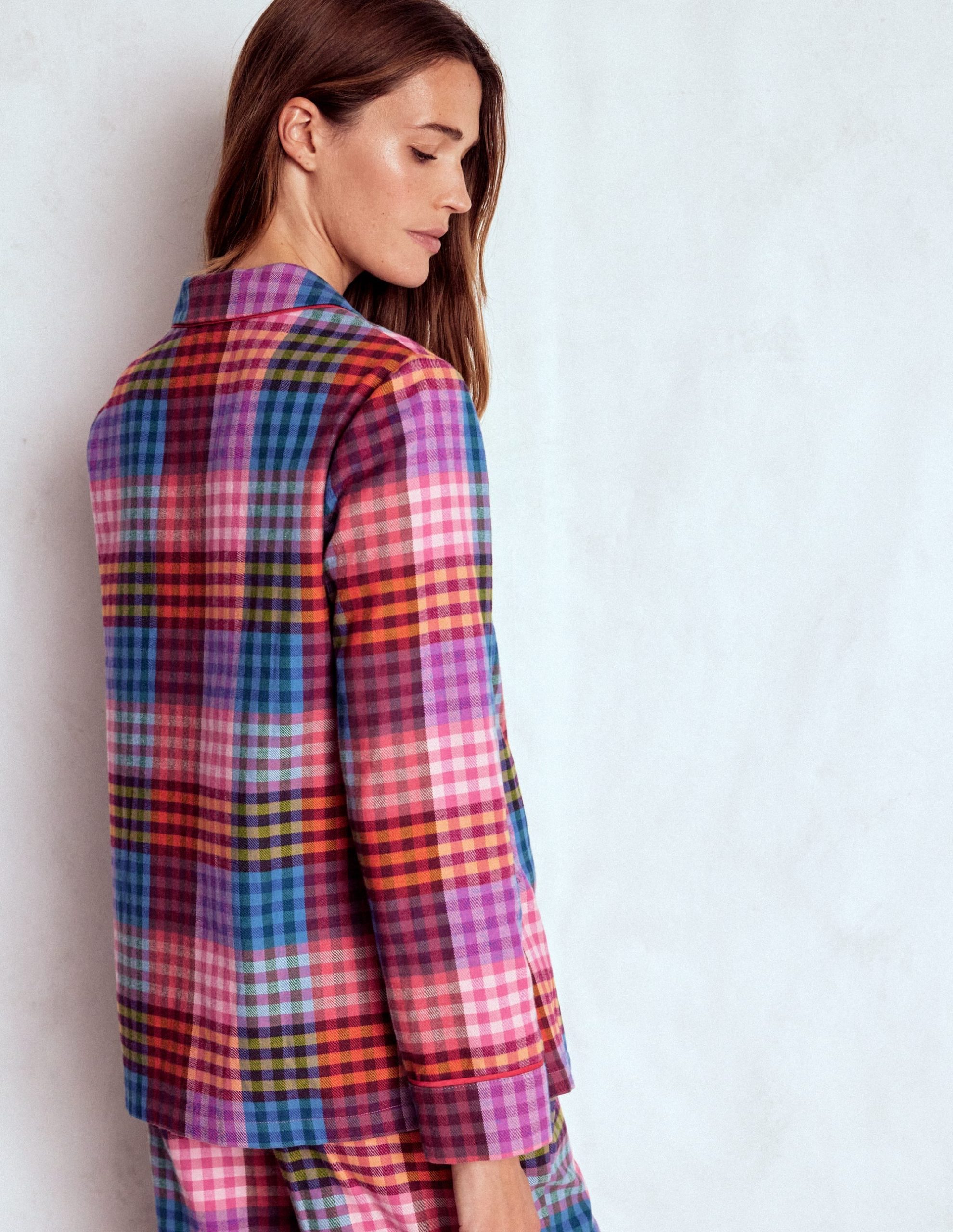 Brushed Cotton Pyjama Shirt-Rainbow Blanket Multigingham - Image 3