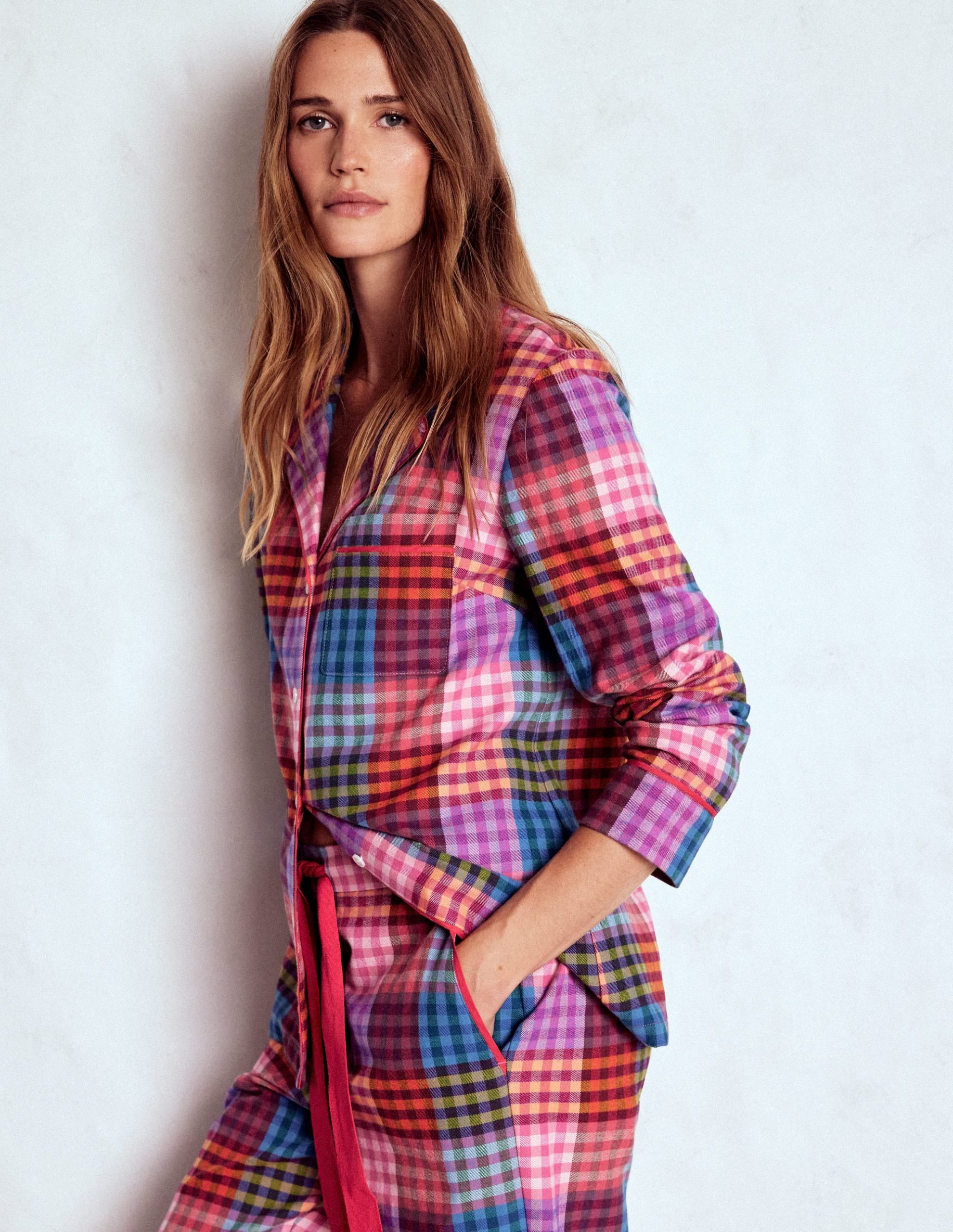 Brushed Cotton Pyjama Shirt-Rainbow Blanket Multigingham - Image 4