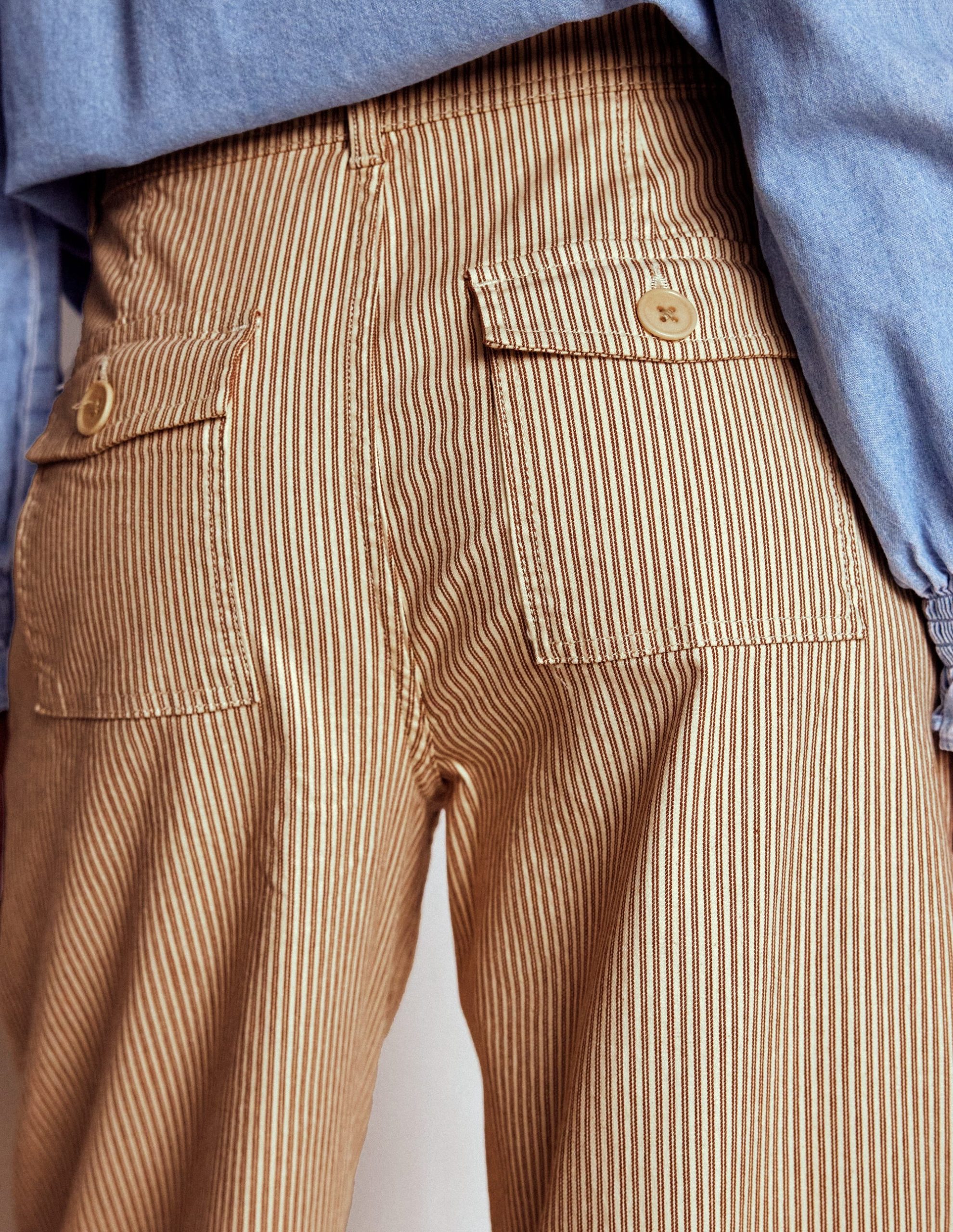Brompton Wide Leg Pants-Tan and Ecru Stripe - Image 4