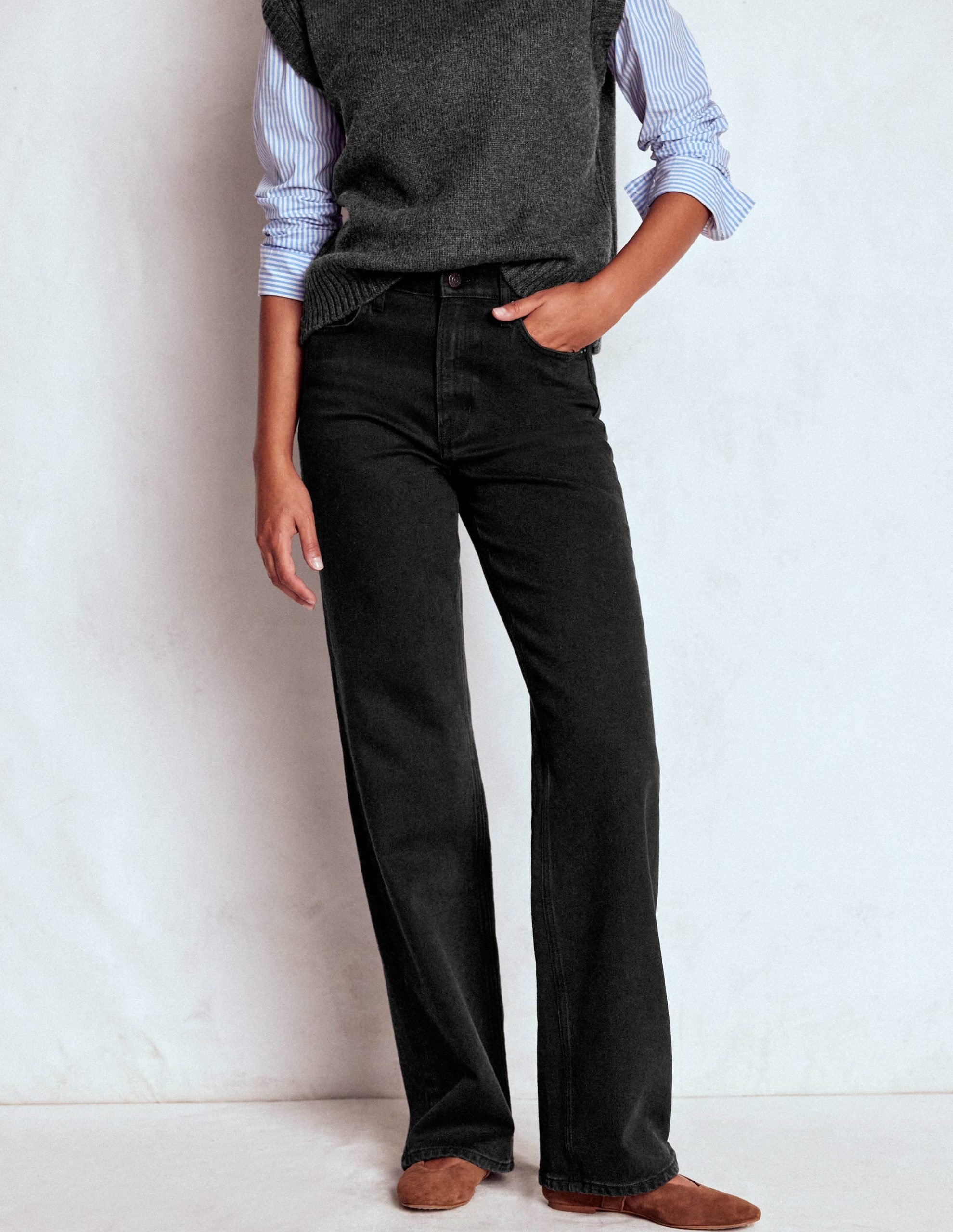 High Rise Column Leg Jeans-Black - Image 5