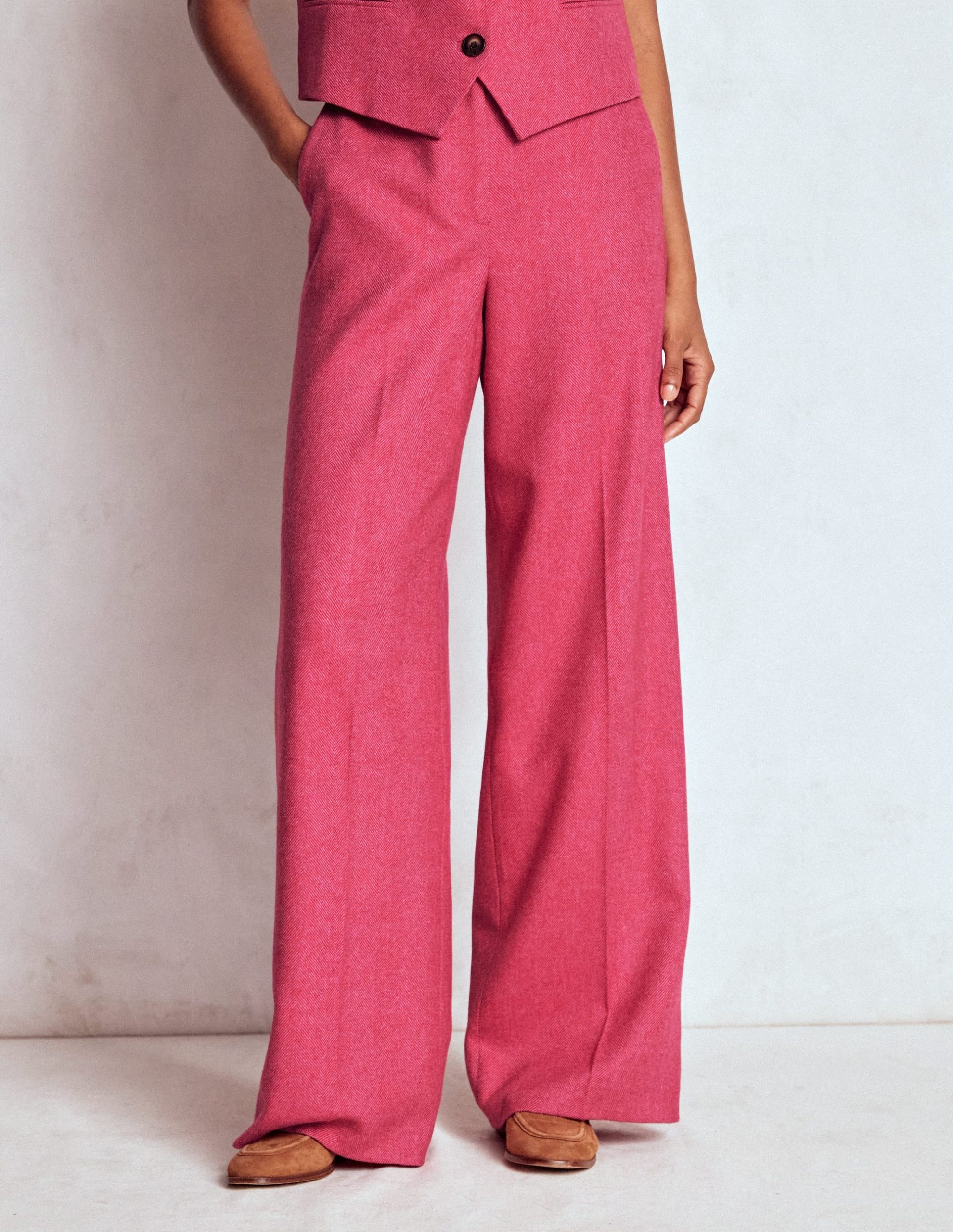 Belgravia Wool Pants-Red and Pink Wide Herringbone - Image 5