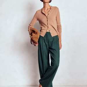 Kensington Tailored Pants-Green and Navy Herringbone