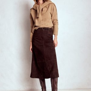 Suede Midi Skirt-Dark Chocolate