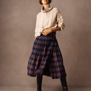 Josephine Wool Kilt Skirt-Navy. Green and Red Check