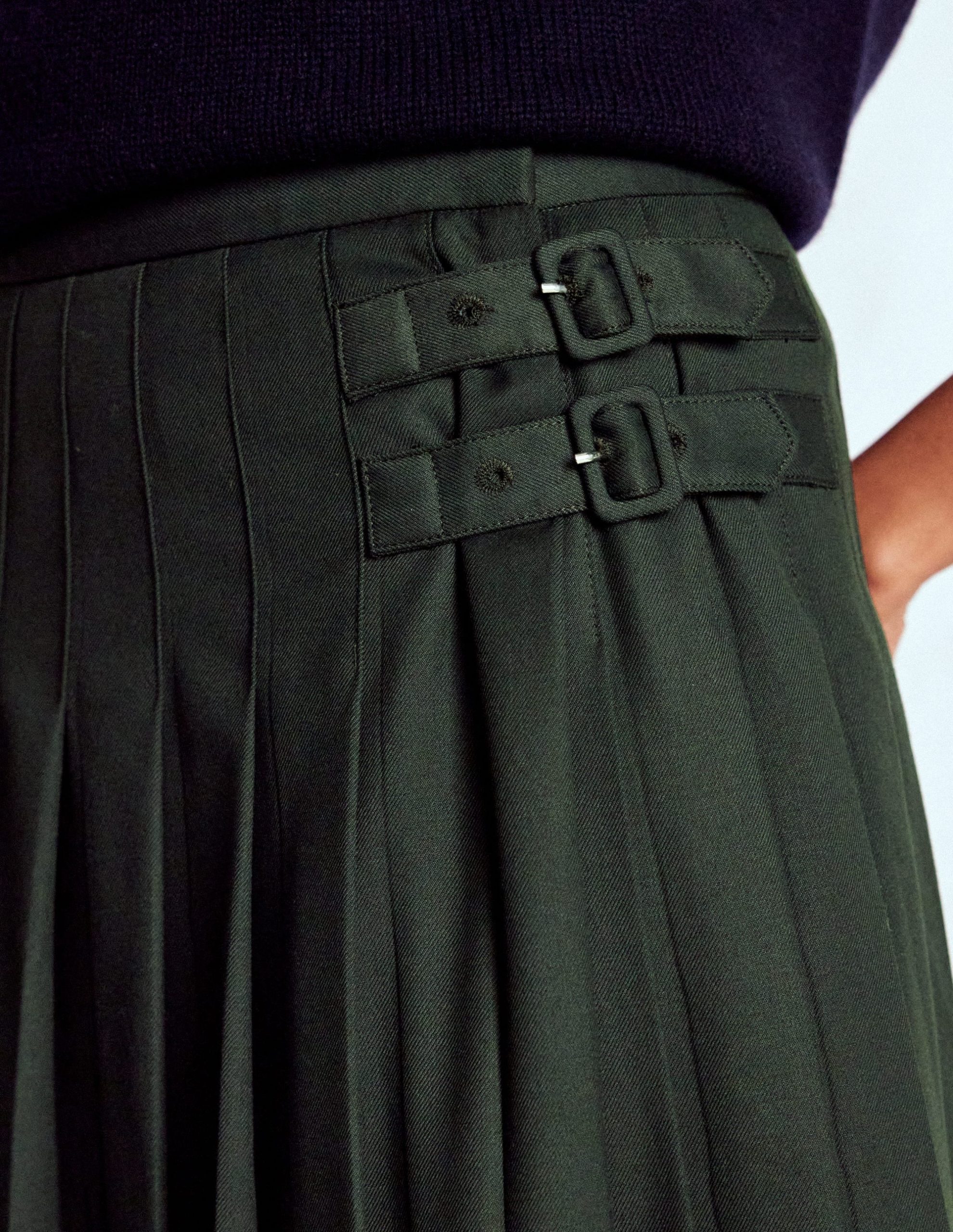 Josephine Kilt Midi Skirt-Hunter Green - Image 2