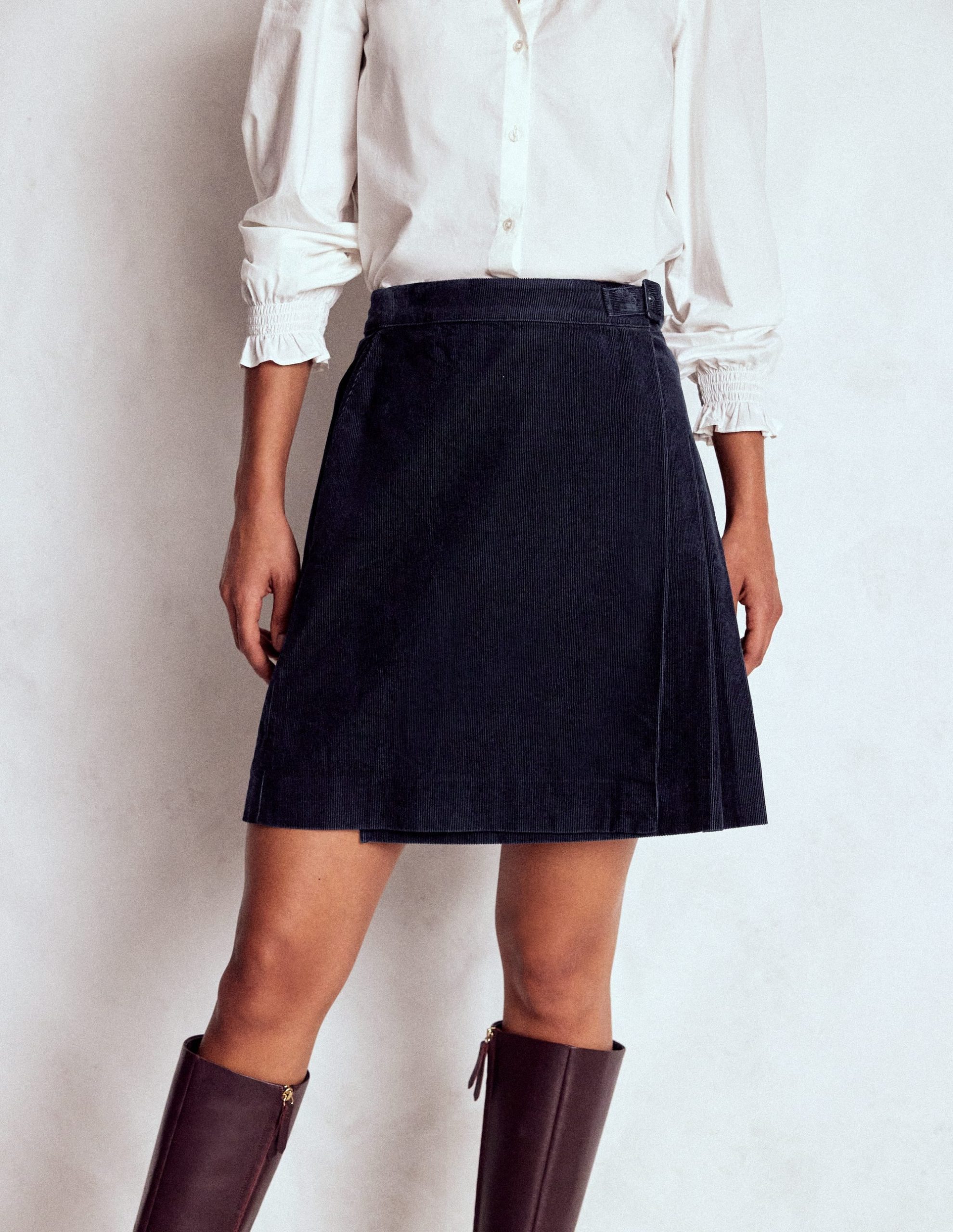 Helen Cord Kilt Skirt-Navy - Image 3