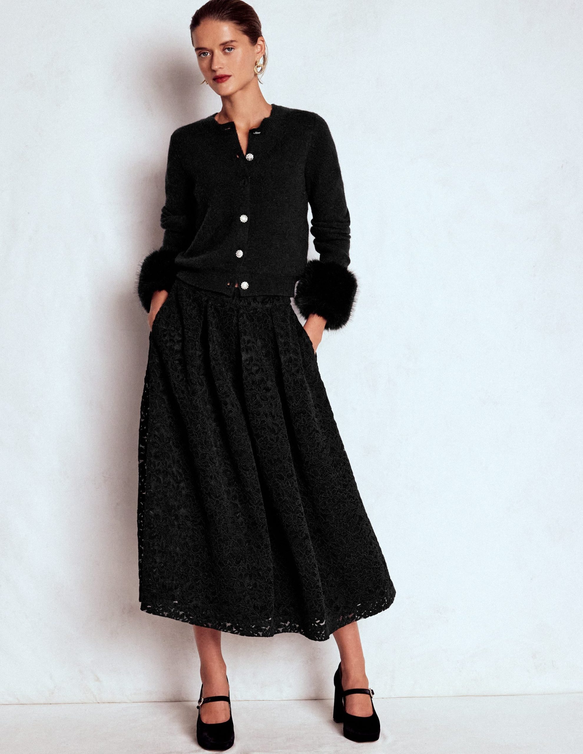 Verity Lace Midi Skirt-Black Lace - Image 2