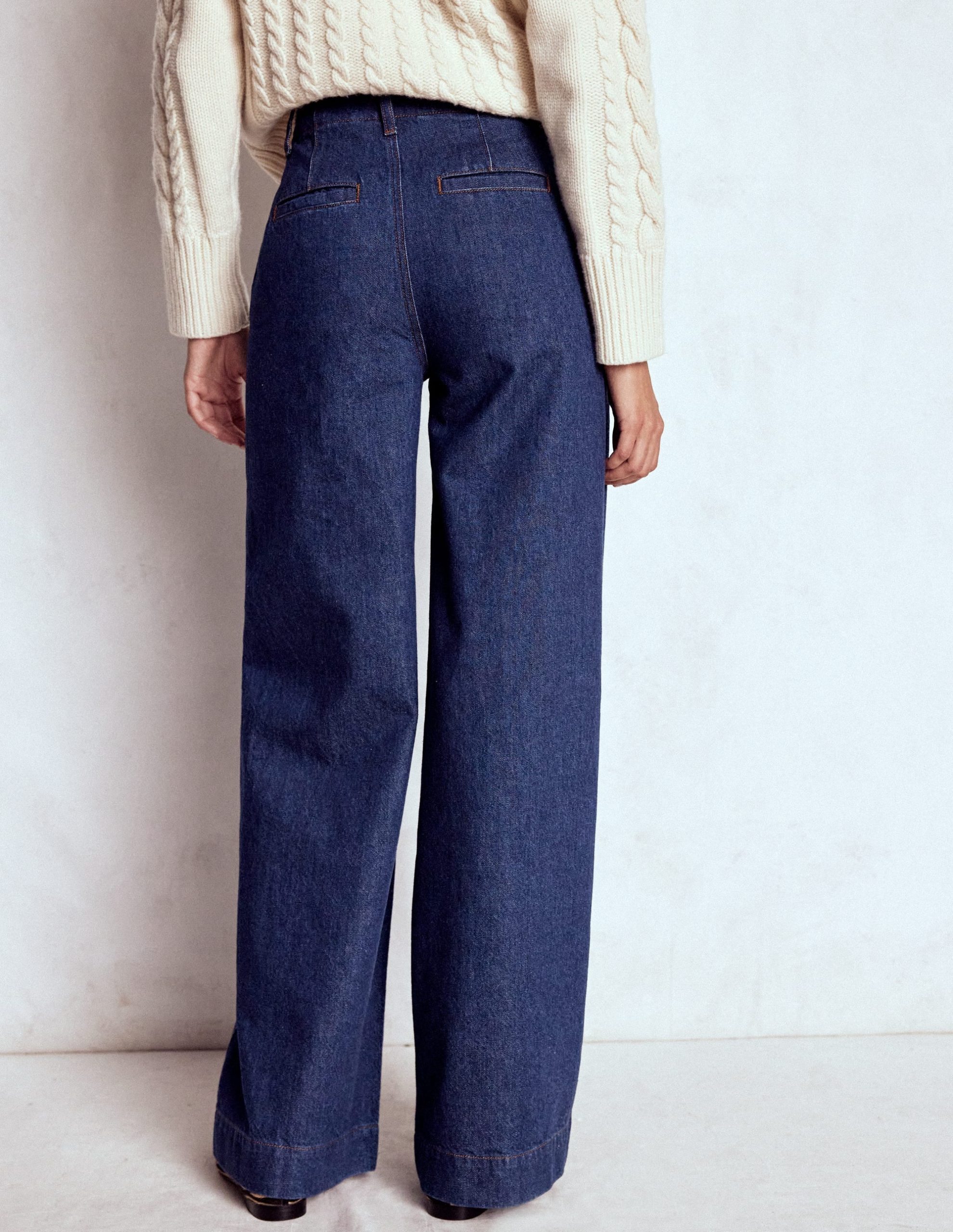 Stitch Detail Wide Leg Jeans-Indigo - Image 3