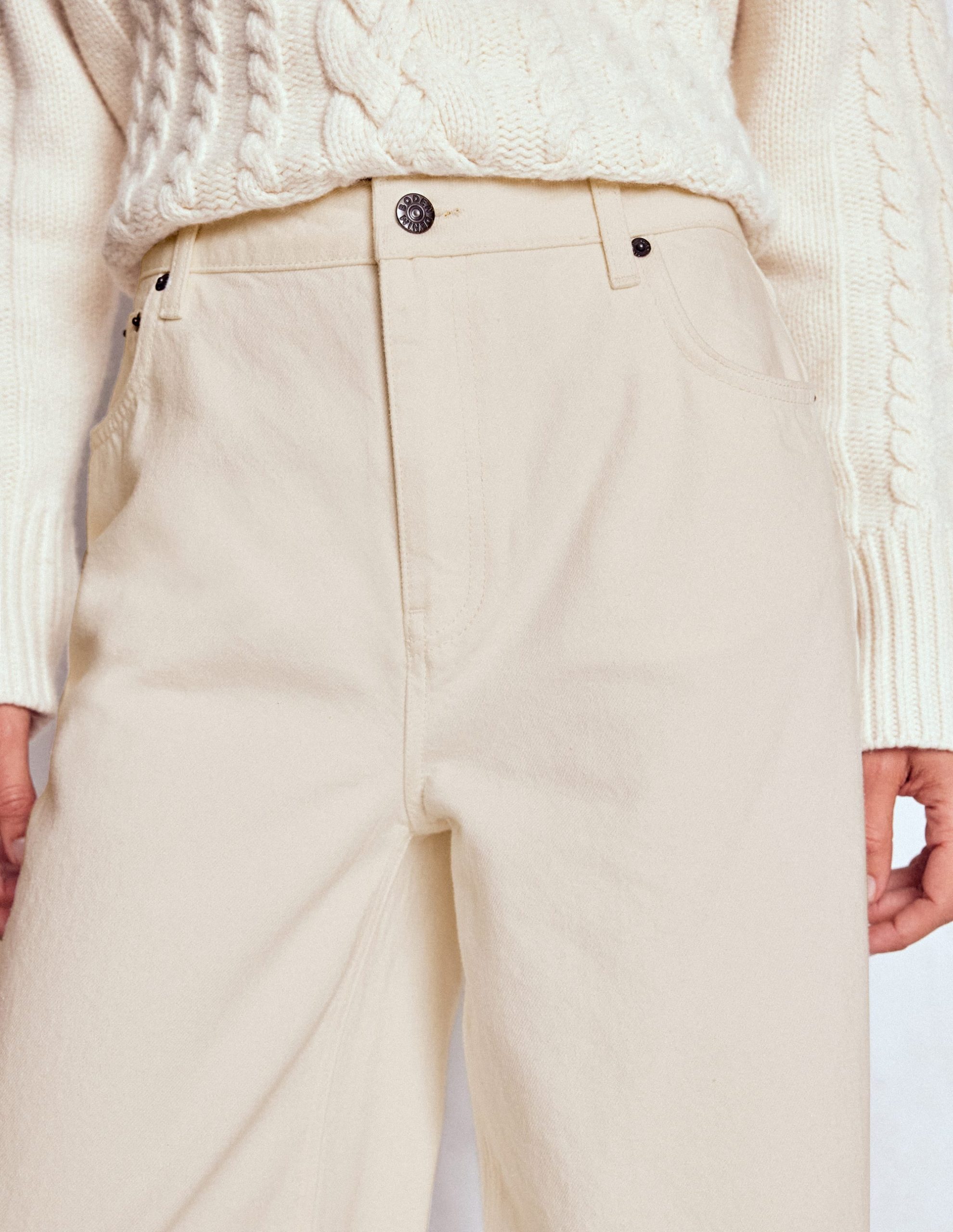 High Waist Wide Leg Jeans-Ecru - Image 2