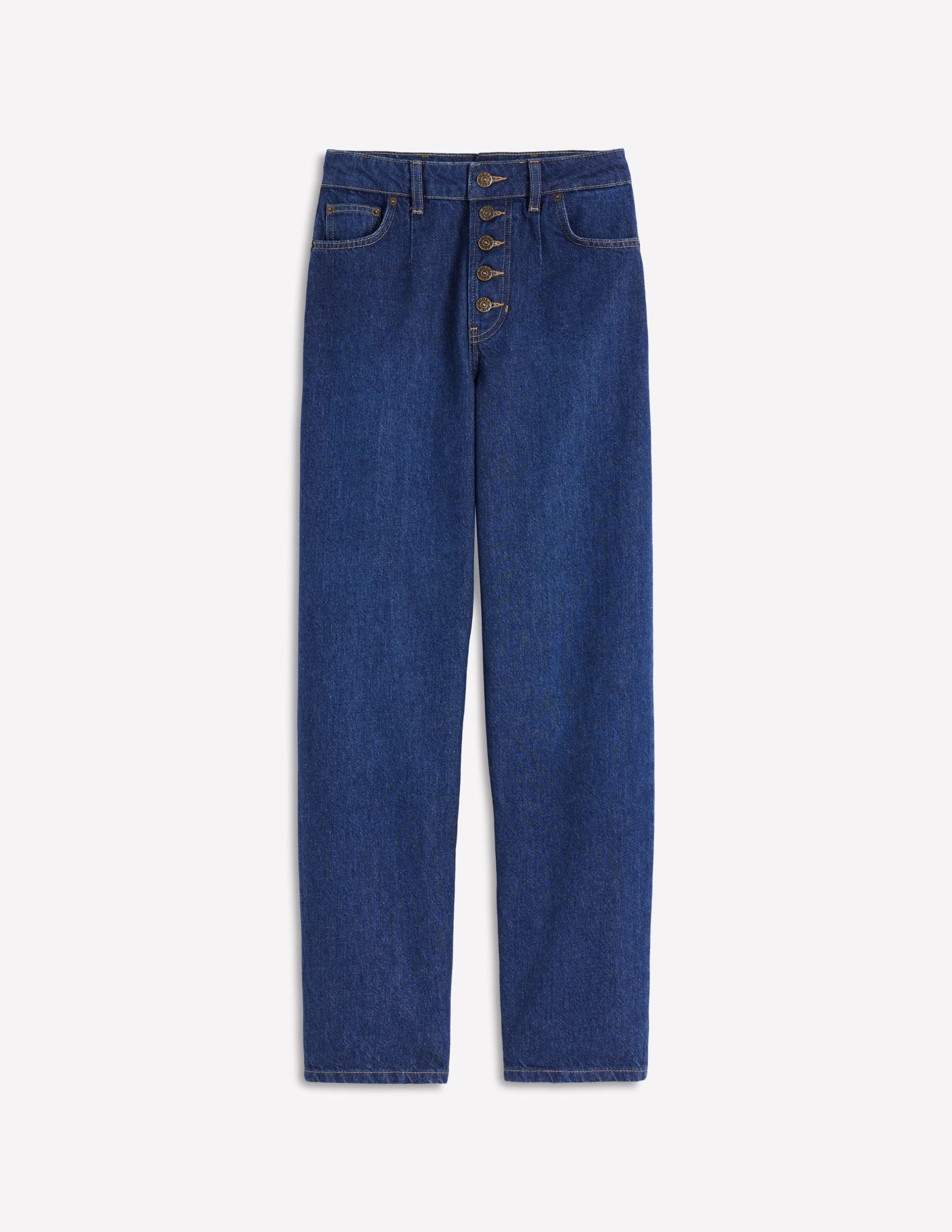 Exposed Button Straight Jeans-Indigo - Image 6