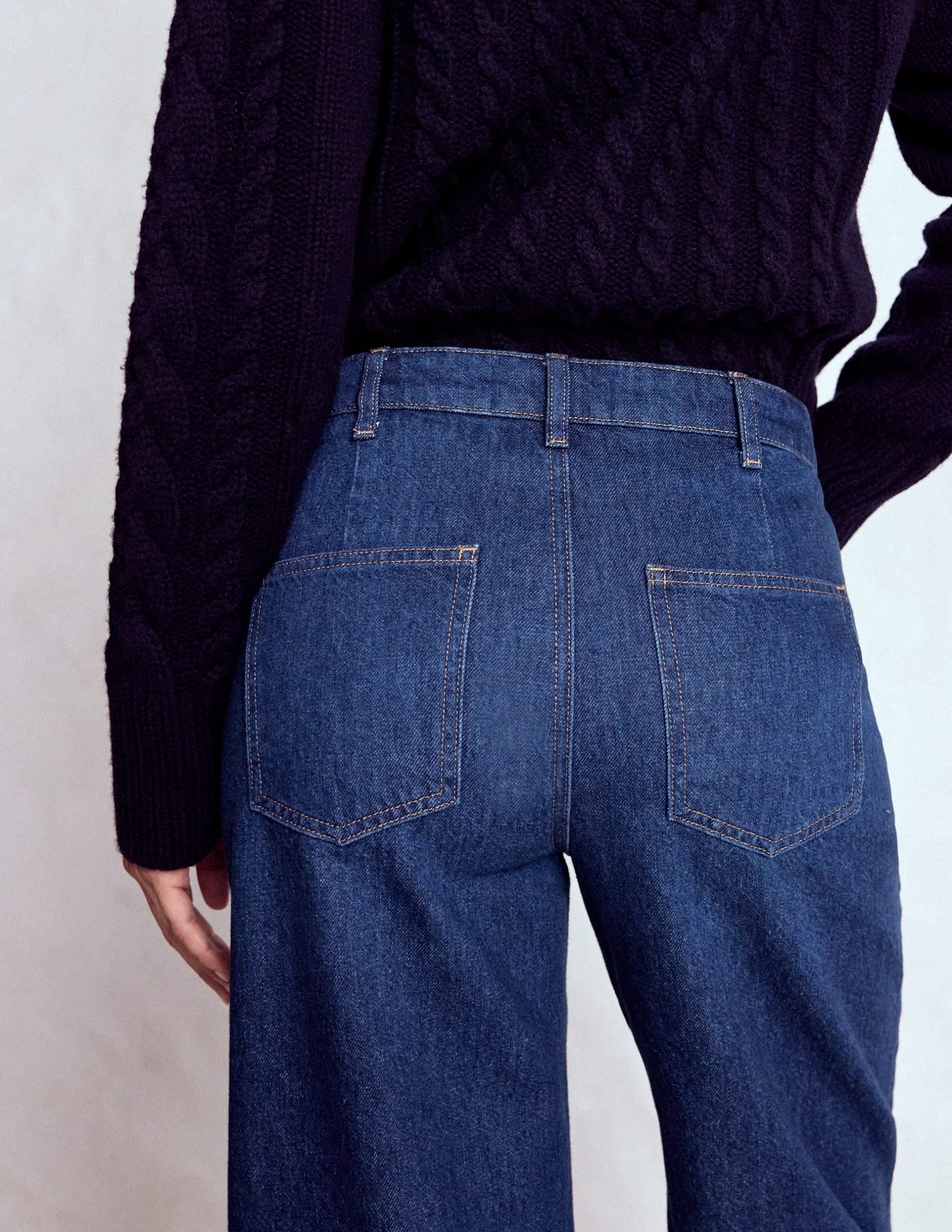 Exposed Button Straight Jeans-Indigo - Image 2