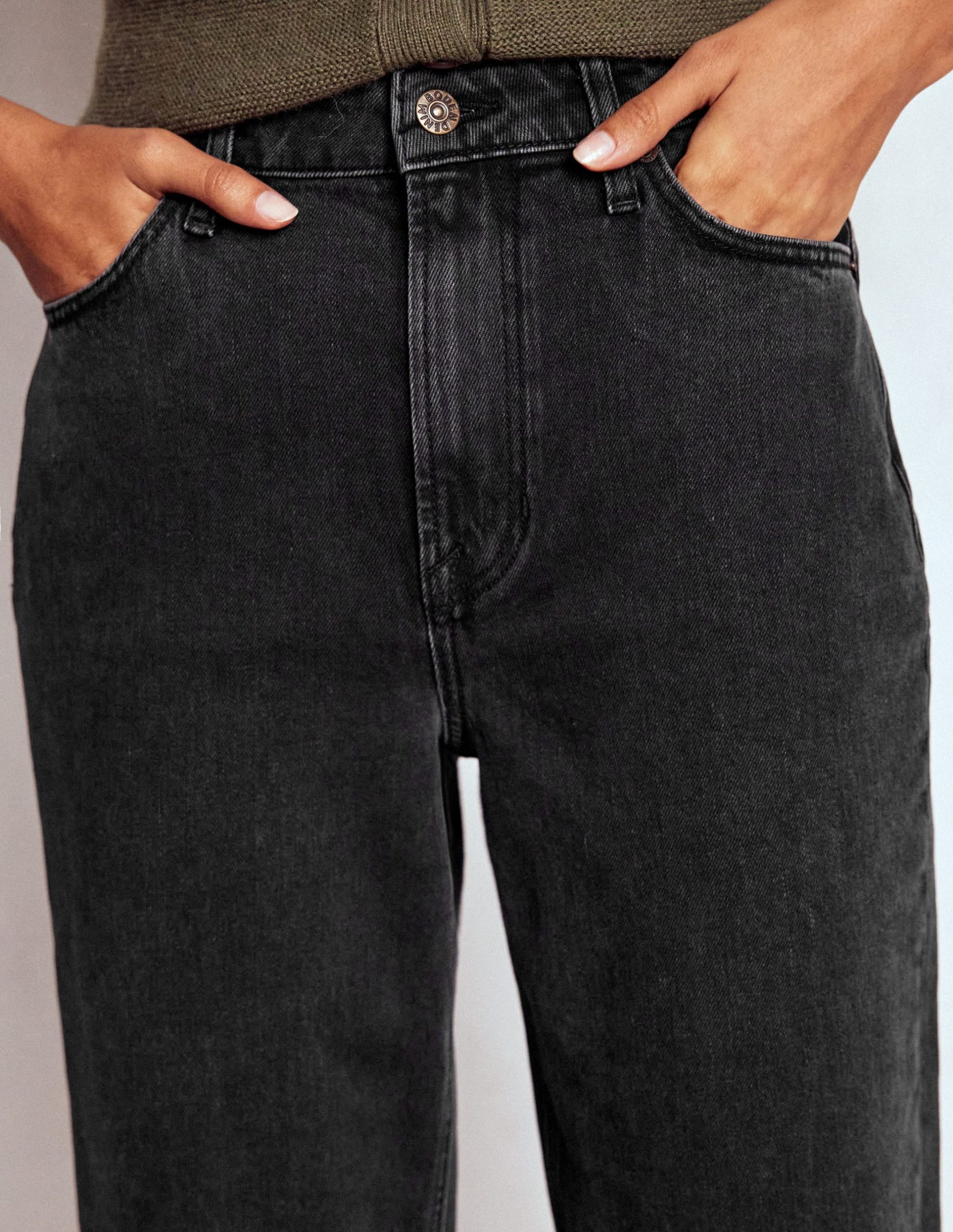 Mid Rise Straight Leg Jeans-Washed Black - Image 5