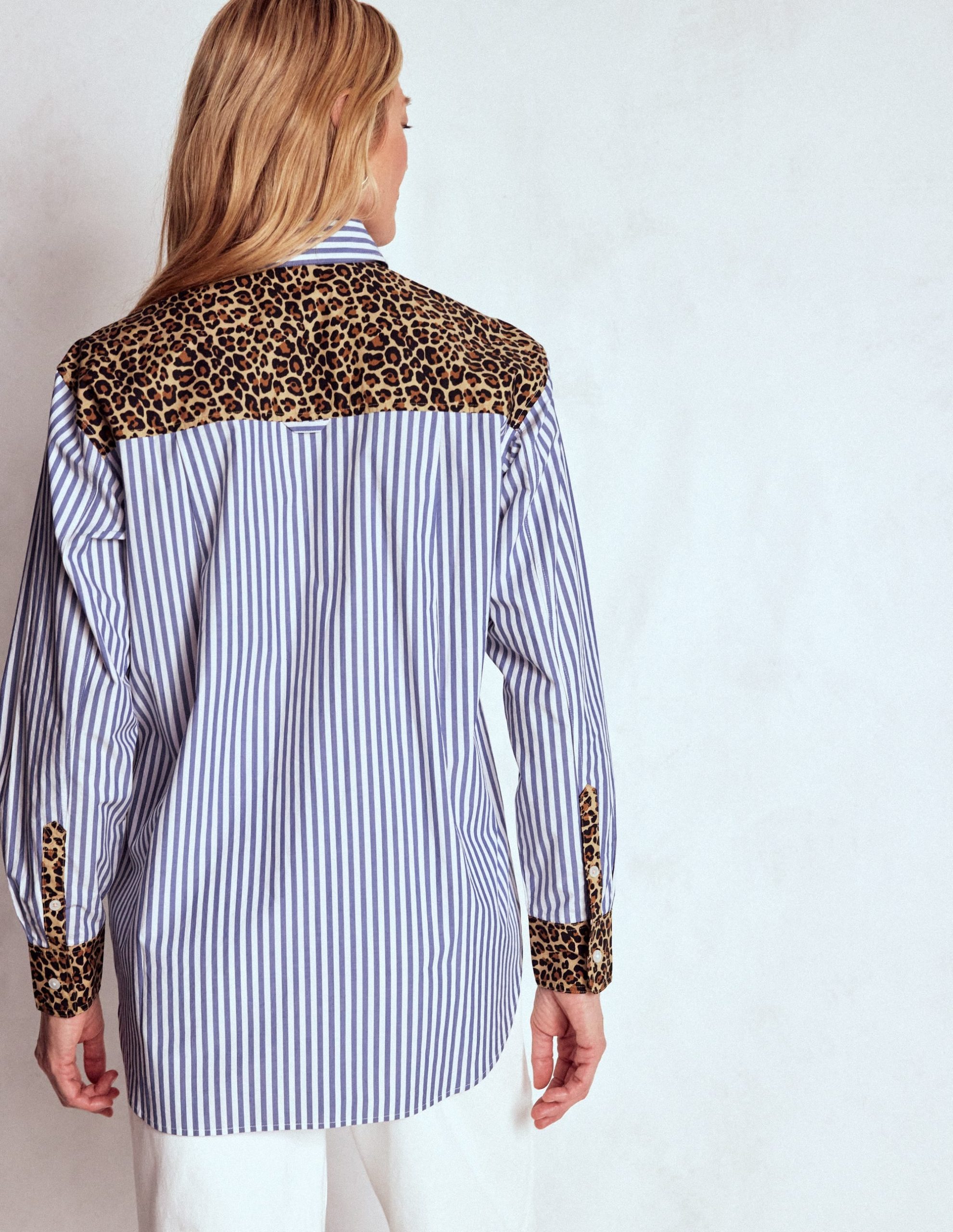 Sadie Relaxed Cotton Shirt-Blue Stripe. Cheetah Pop Hotch - Image 3