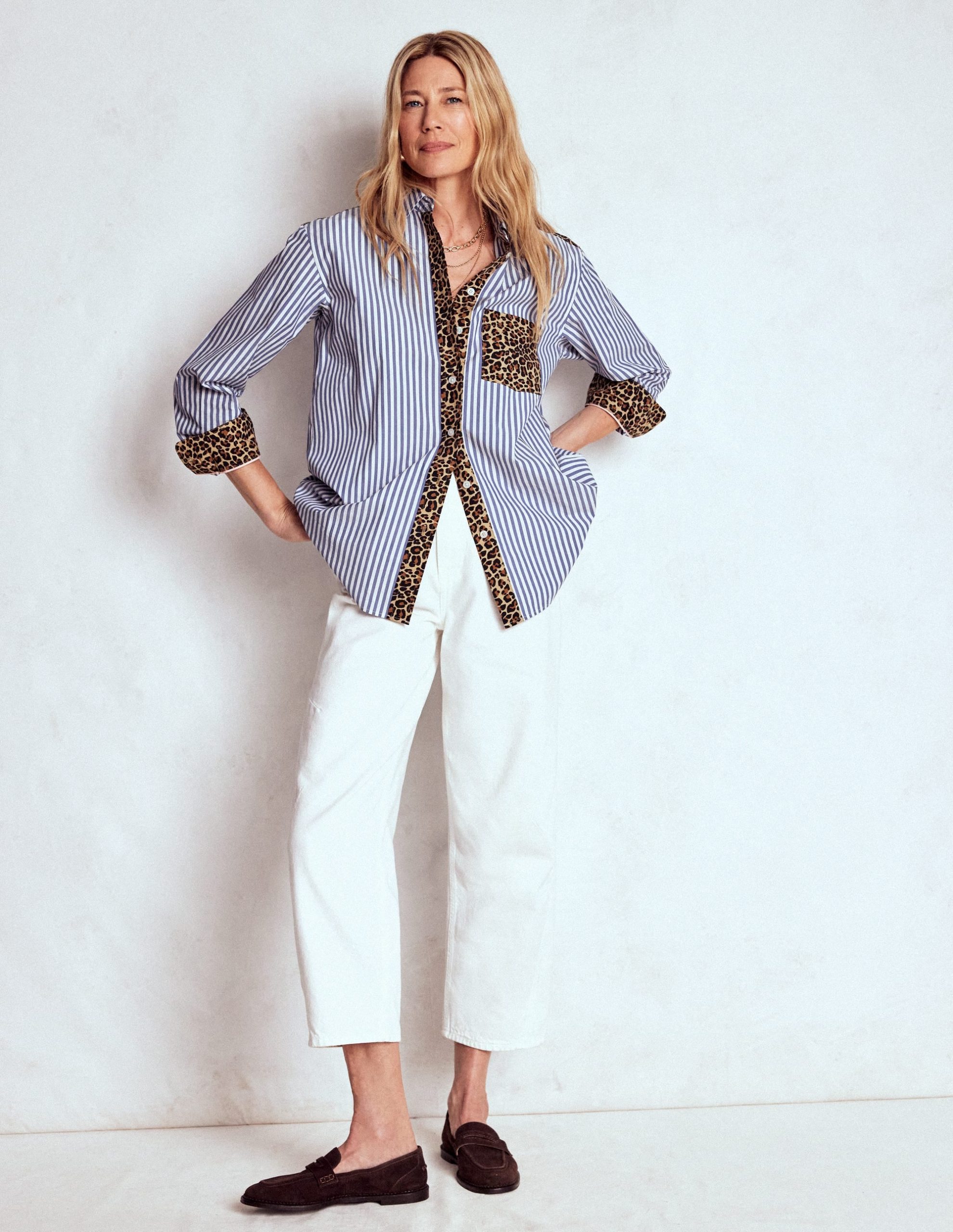 Sadie Relaxed Cotton Shirt-Blue Stripe. Cheetah Pop Hotch - Image 4