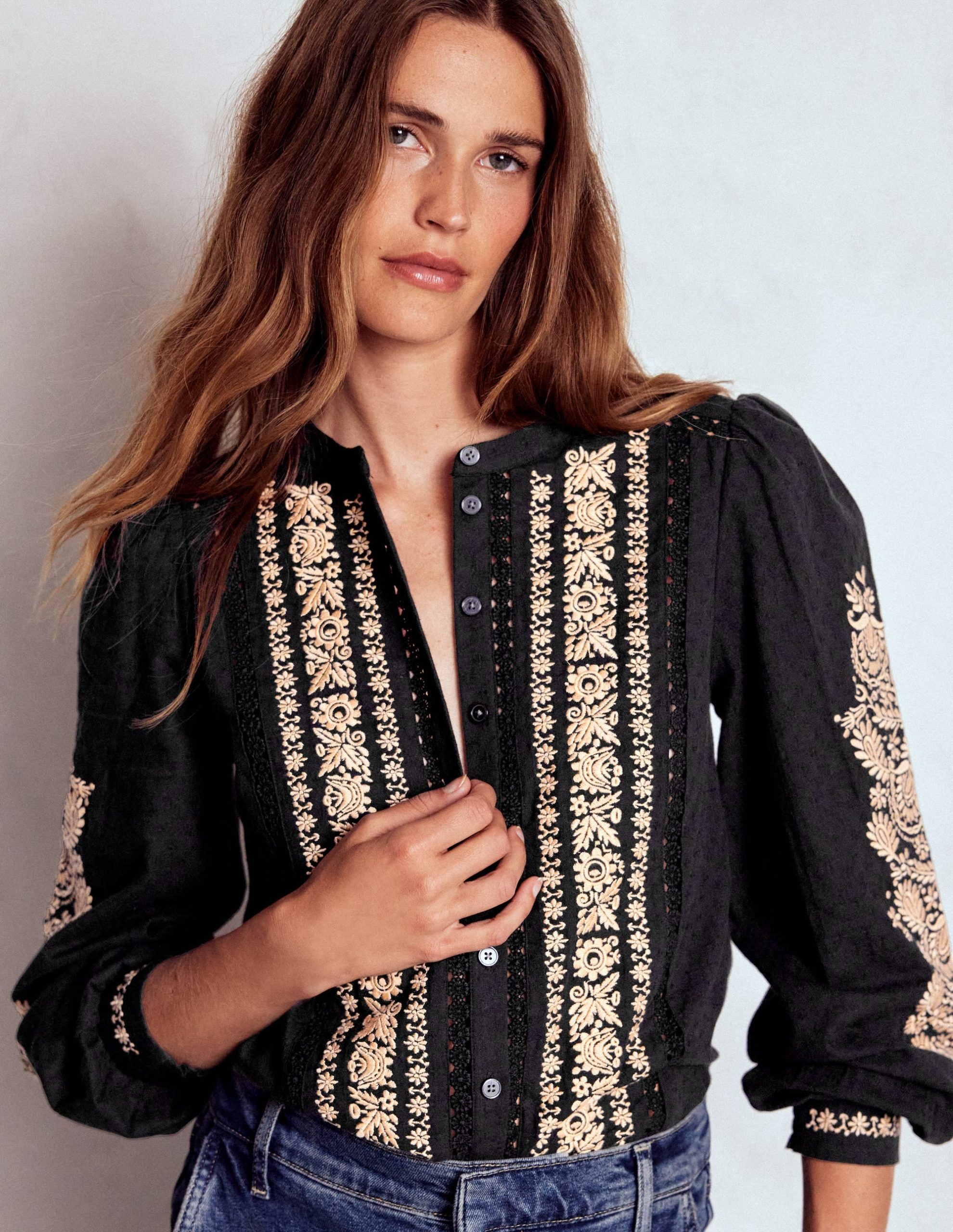 Embroidered Cotton Top-Black - Image 4