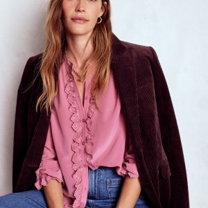 Alice Frill Front Silk Top-Pink Heather