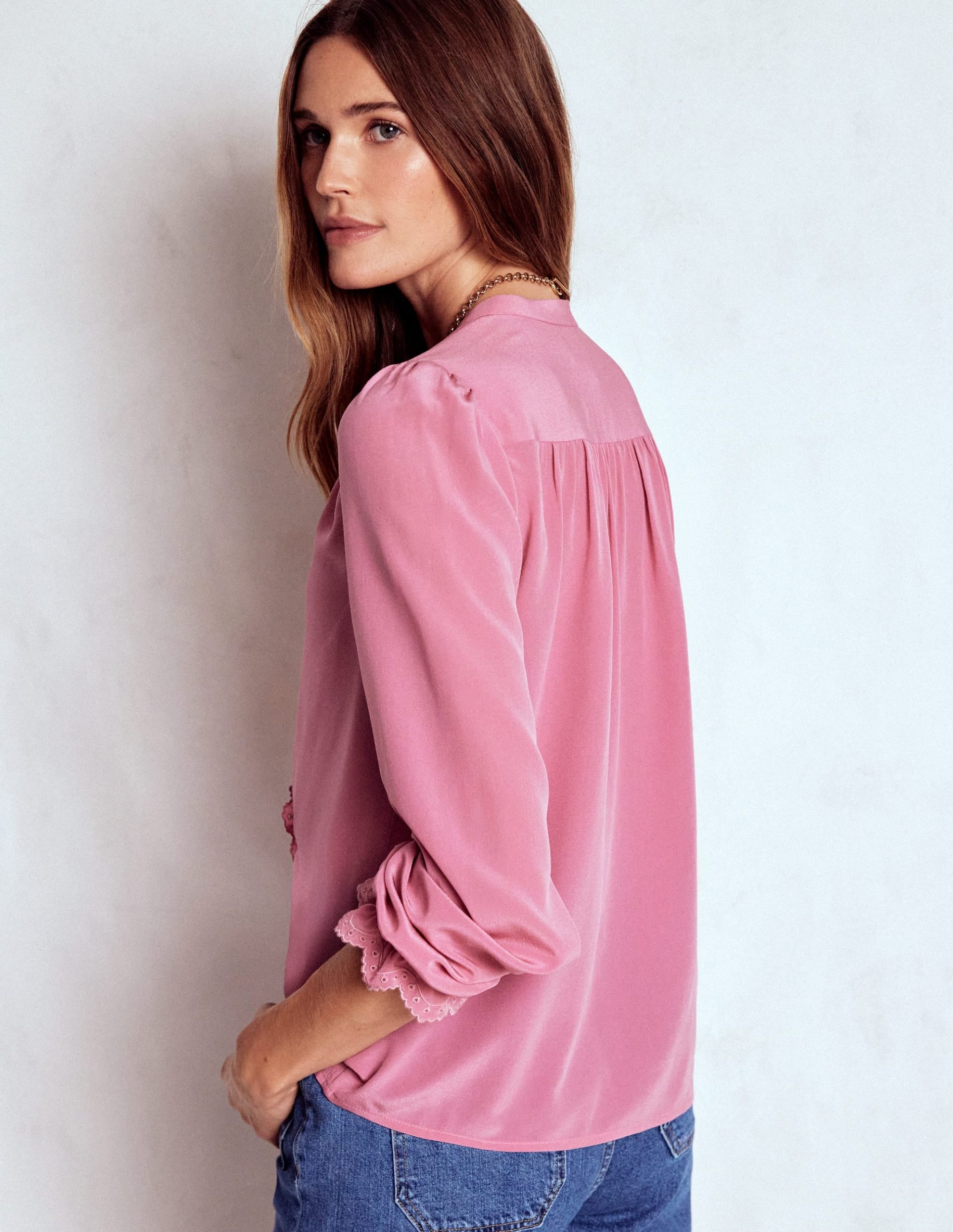 Alice Frill Front Silk Top-Pink Heather - Image 3