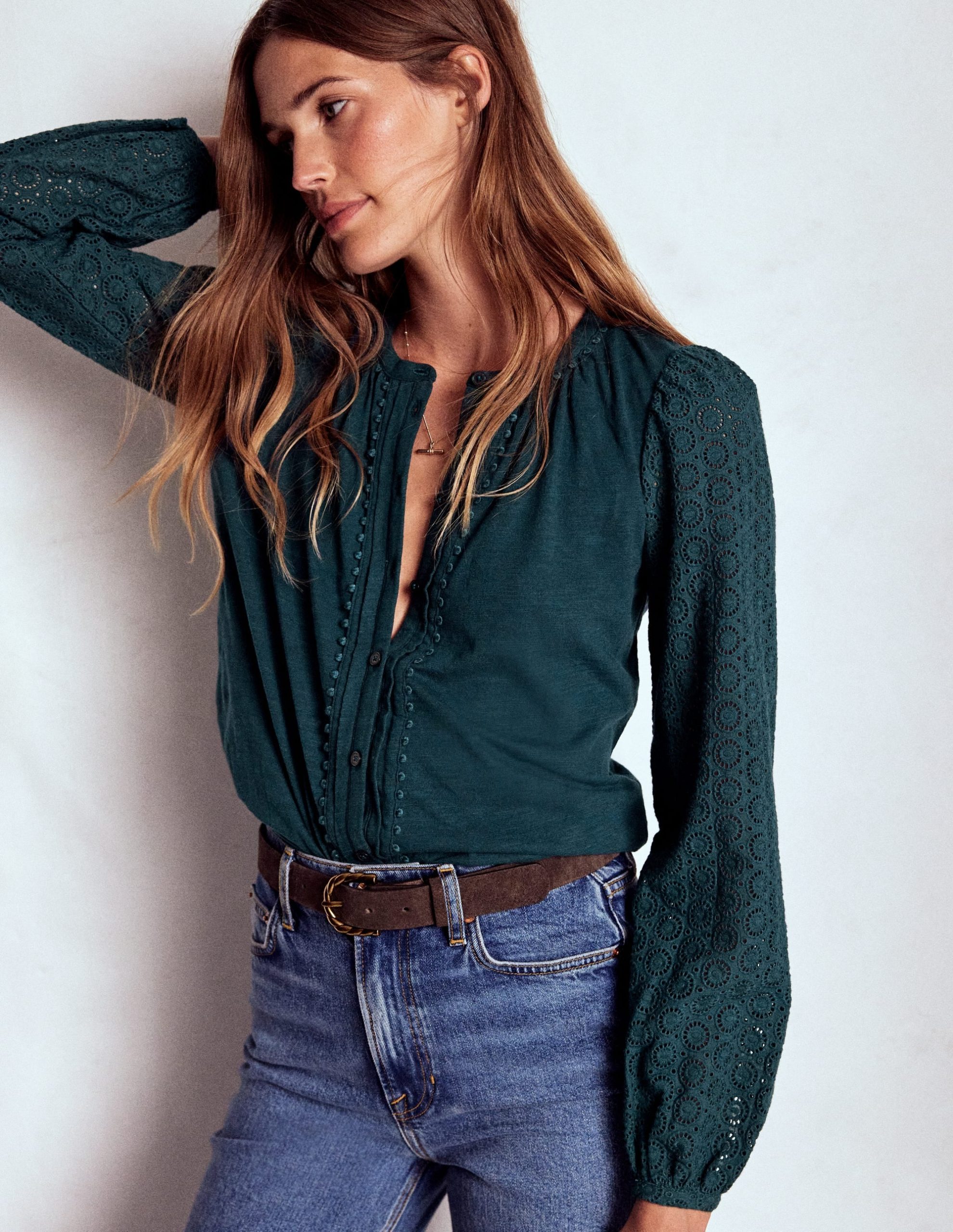 Eden Broderie Jersey Shirt-Midnight Teal - Image 4